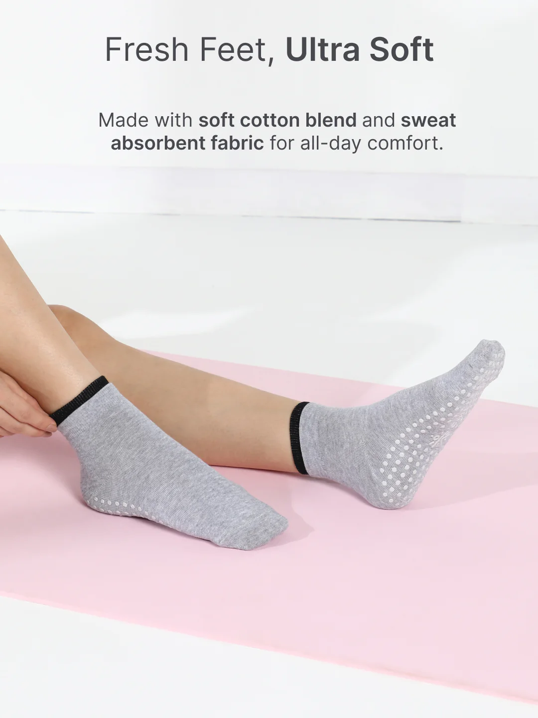 Yoga Anti-skid Ankle Length Pack of 2 Grey & Black Unisex Cotton Socks - Image 4