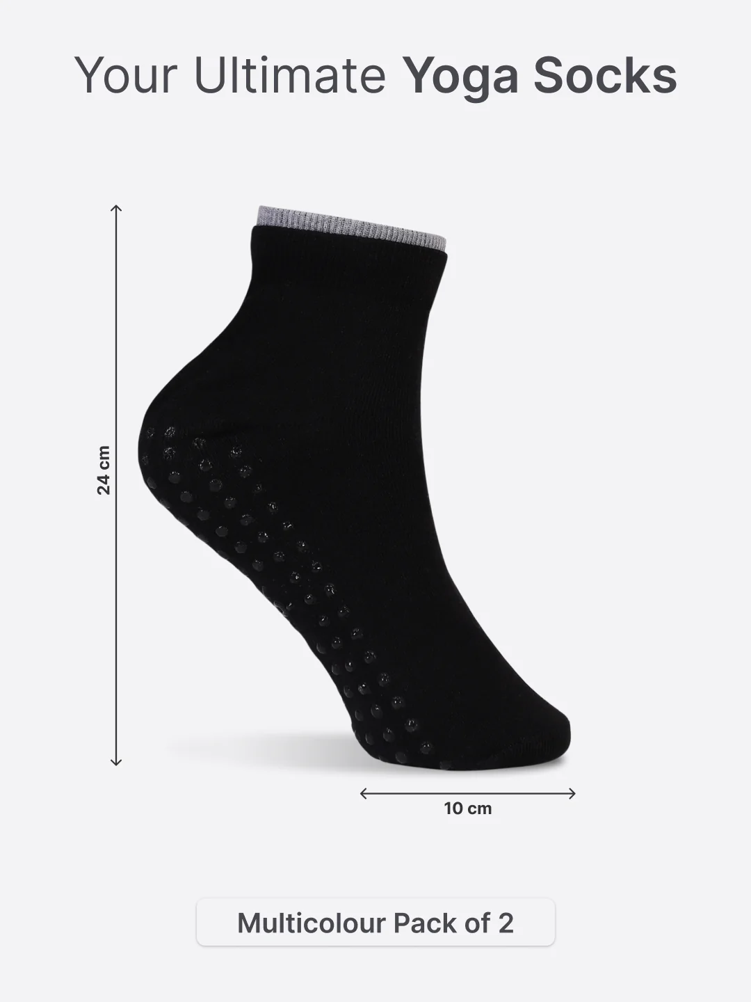 Yoga Anti-skid Ankle Length Pack of 2 Grey & Black Unisex Cotton Socks - Image 6