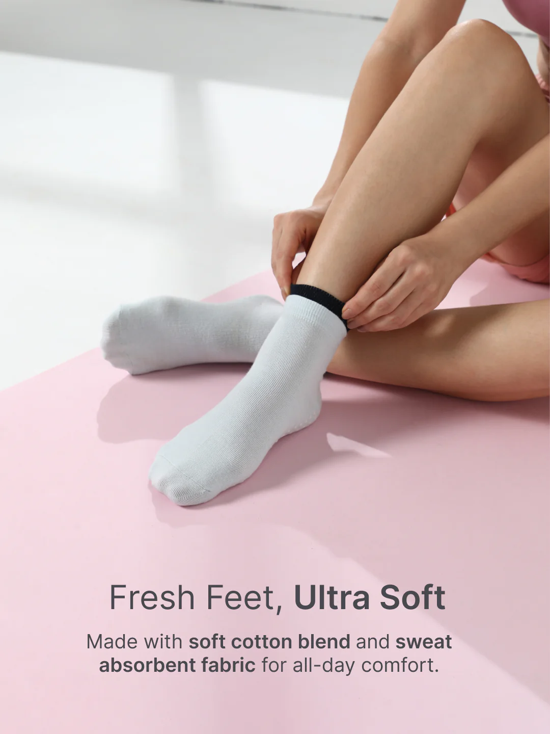 Yoga Anti-skid Ankle Length Pack of 2 Powder Blue & Olive Unisex Cotton Socks - Image 4