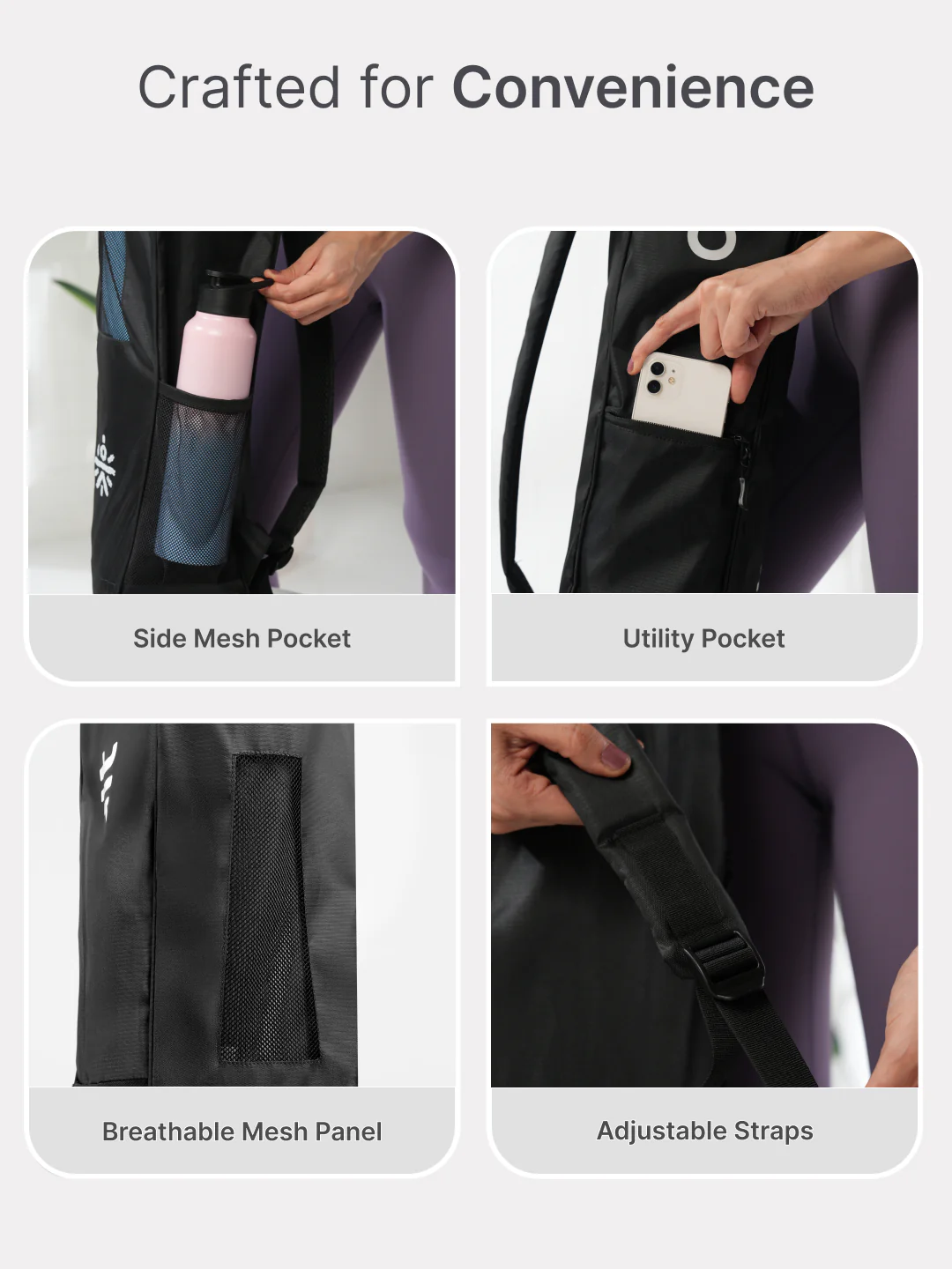 cult Yoga Bag Black Multi Utility Pockets - Image 4