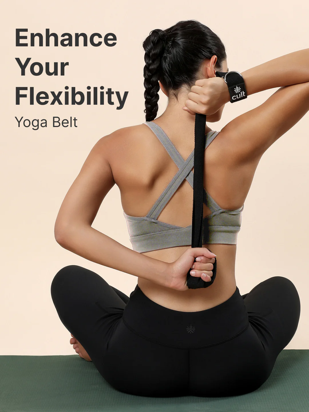 Cult Yoga Essentials Combo (6mm TPE Wine Mat + Pair of Knee Pad Black + Yoga Belt Black) - Image 4