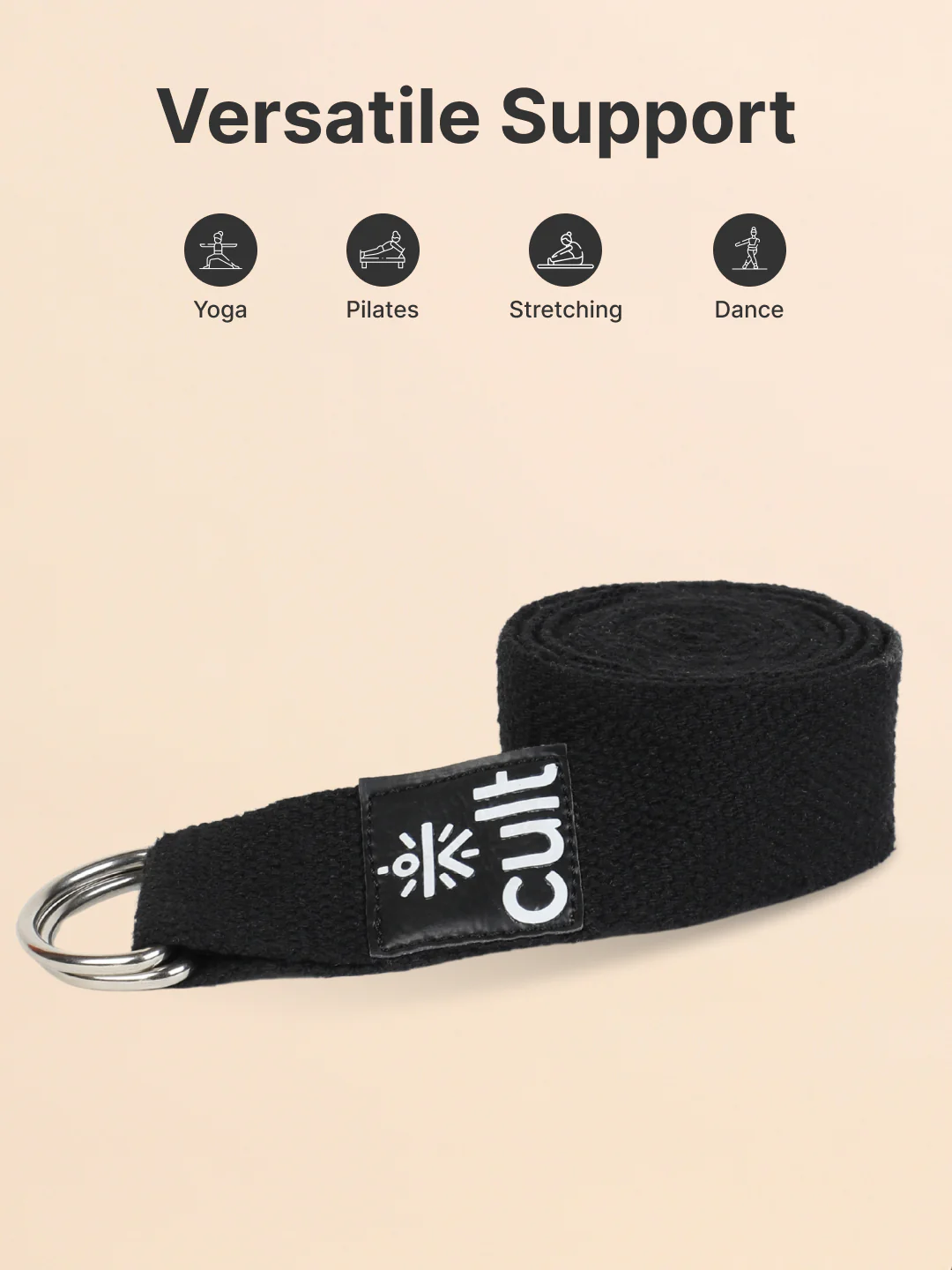 Cult Yoga Essentials Combo  Black (6mm TPE Mat + Pair of Knee Pad + Yoga Belt) - Image 10