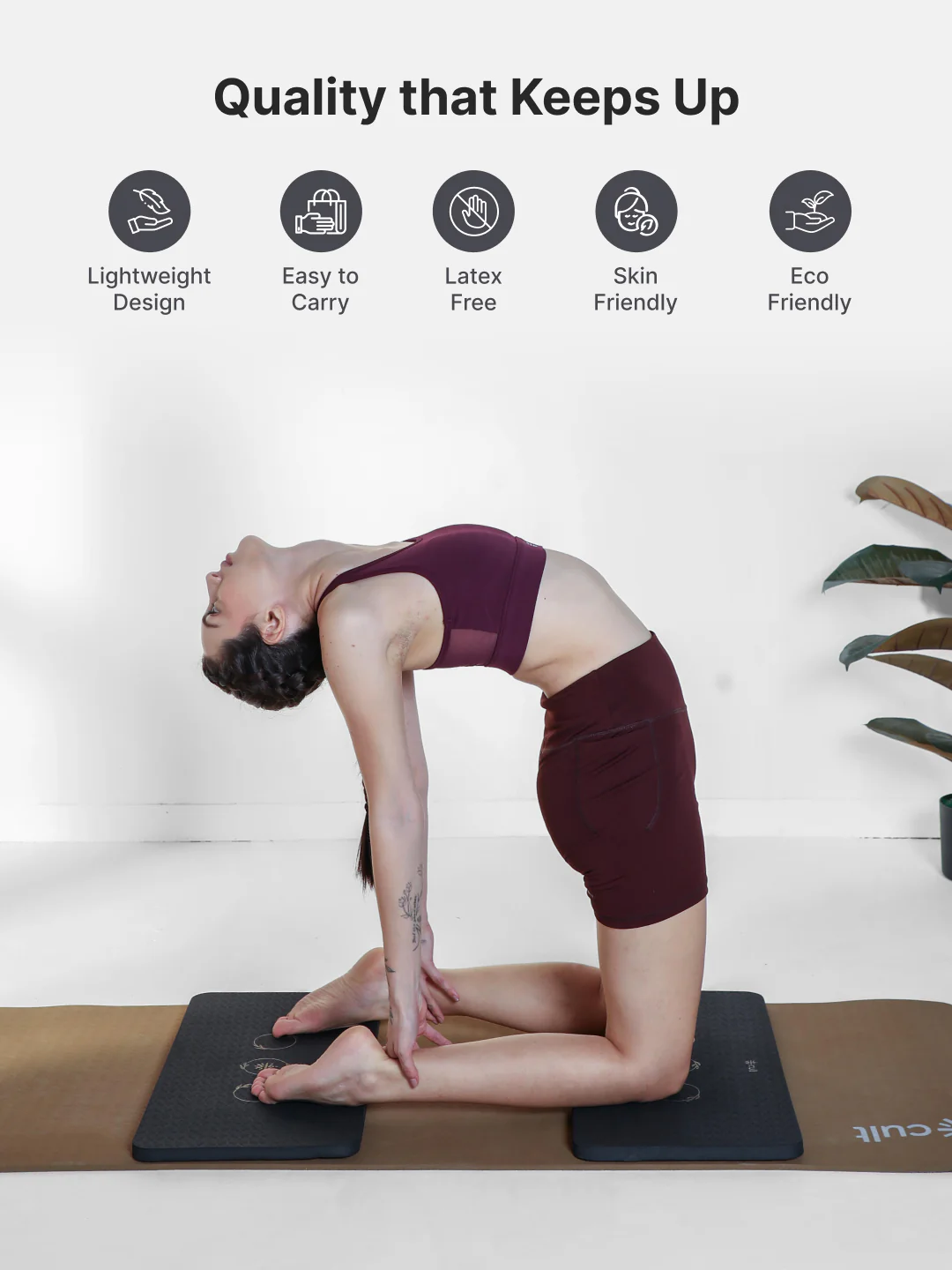 Cult Yoga Essentials Combo  Black (6mm TPE Mat + Pair of Knee Pad + Yoga Belt) - Image 5