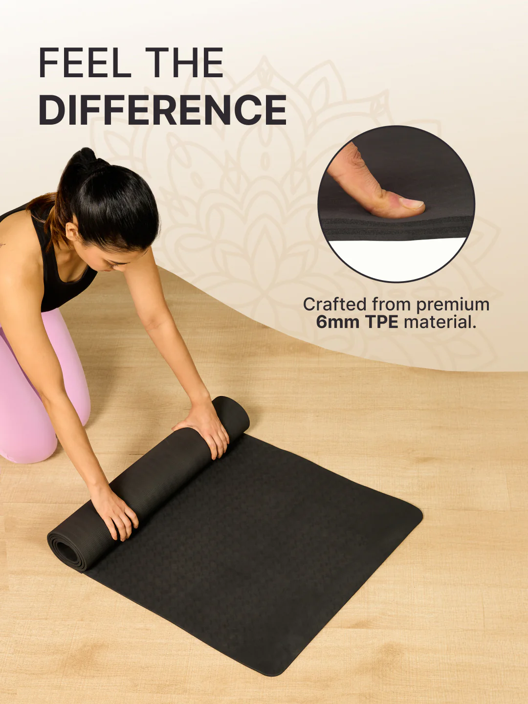 Cult Yoga Essentials Combo  Black (6mm TPE Mat + Pair of Knee Pad + Yoga Belt) - Image 7
