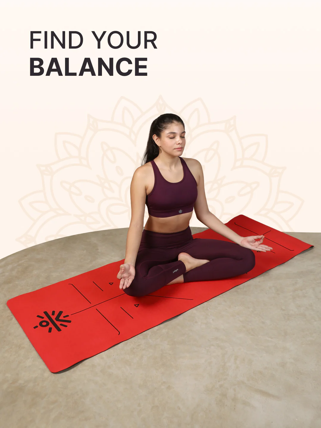 CULT Premium TPE Yoga Mat with Alignment Marks   6mm Thick Non-Slip Exercise & Pilates Mat for Men & Women, Eco-Friendly, Sweat-Resistant with Carry Strap - Red - Image 3