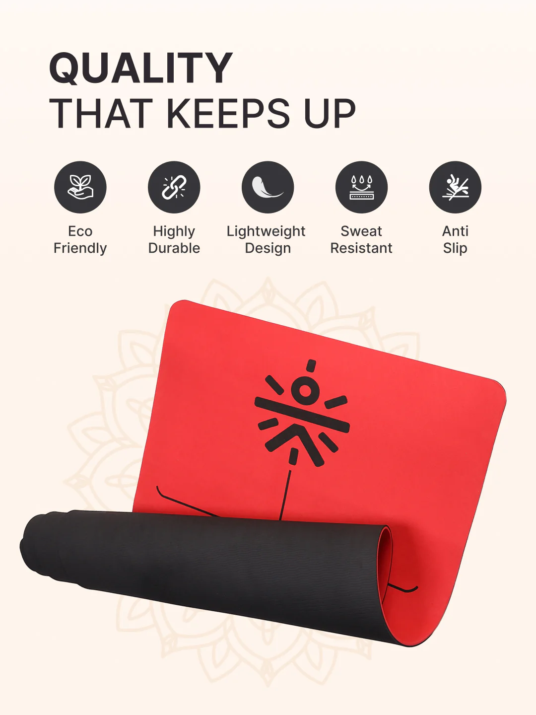 CULT Premium TPE Yoga Mat with Alignment Marks   6mm Thick Non-Slip Exercise & Pilates Mat for Men & Women, Eco-Friendly, Sweat-Resistant with Carry Strap - Red - Image 4
