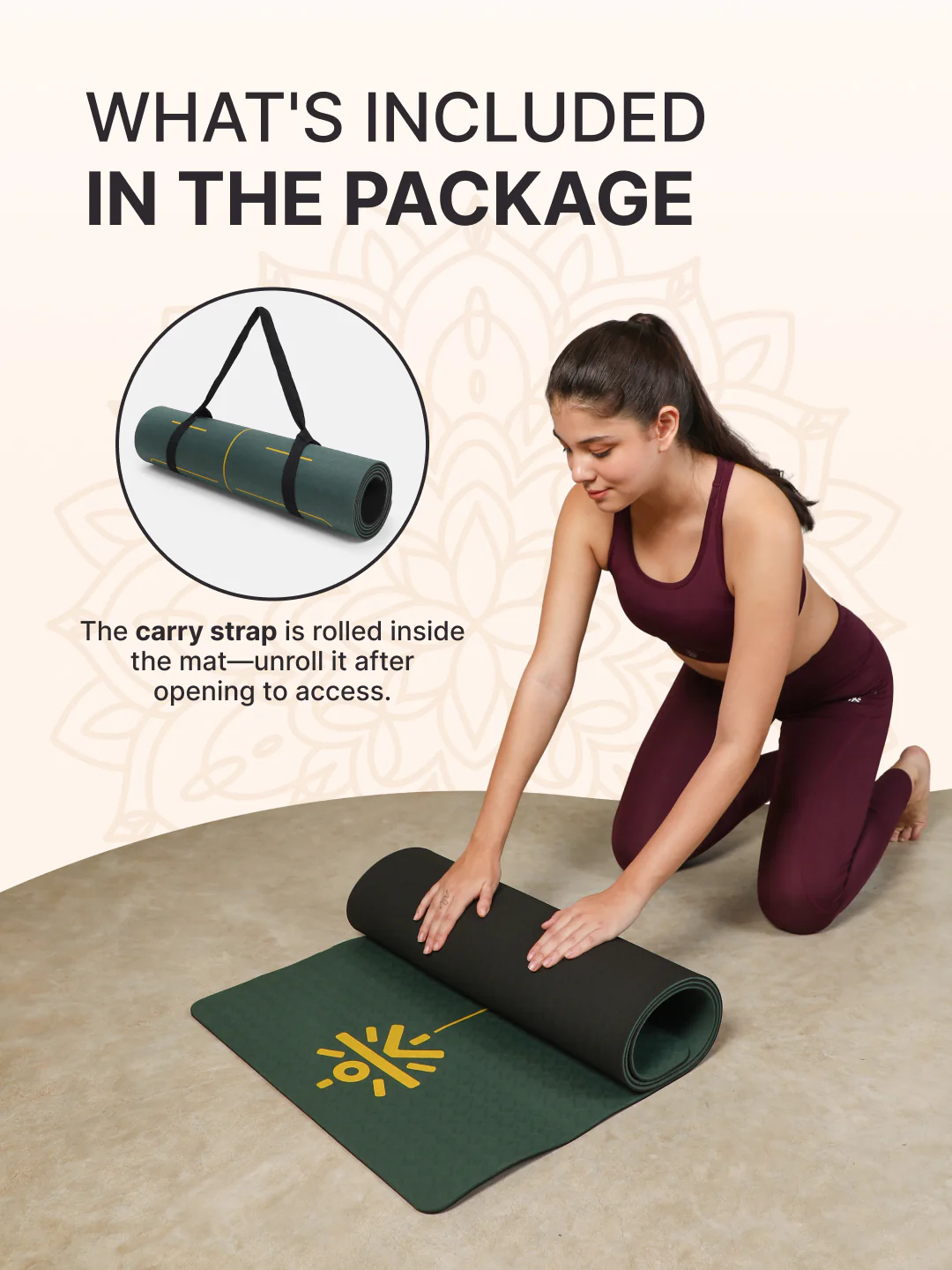 CULT Premium TPE Yoga Mat with Alignment Marks   6mm Thick Non-Slip Exercise & Pilates Mat for Men & Women, Eco-Friendly, Sweat-Resistant with Carry Strap   Green - Image 9
