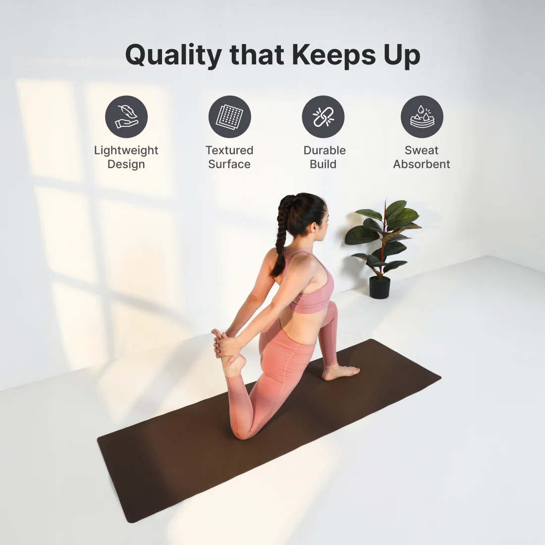 Cult Yoga Mat EVA 4mm with Carry Strap   Non-Slip, Lightweight, Cushioned & Sweat-Resistant Exercise Mat   Durable, Portable & Eco-Friendly Workout Mat for Yoga, Pilates, Home Gym & Fitness   Brown - Image 4
