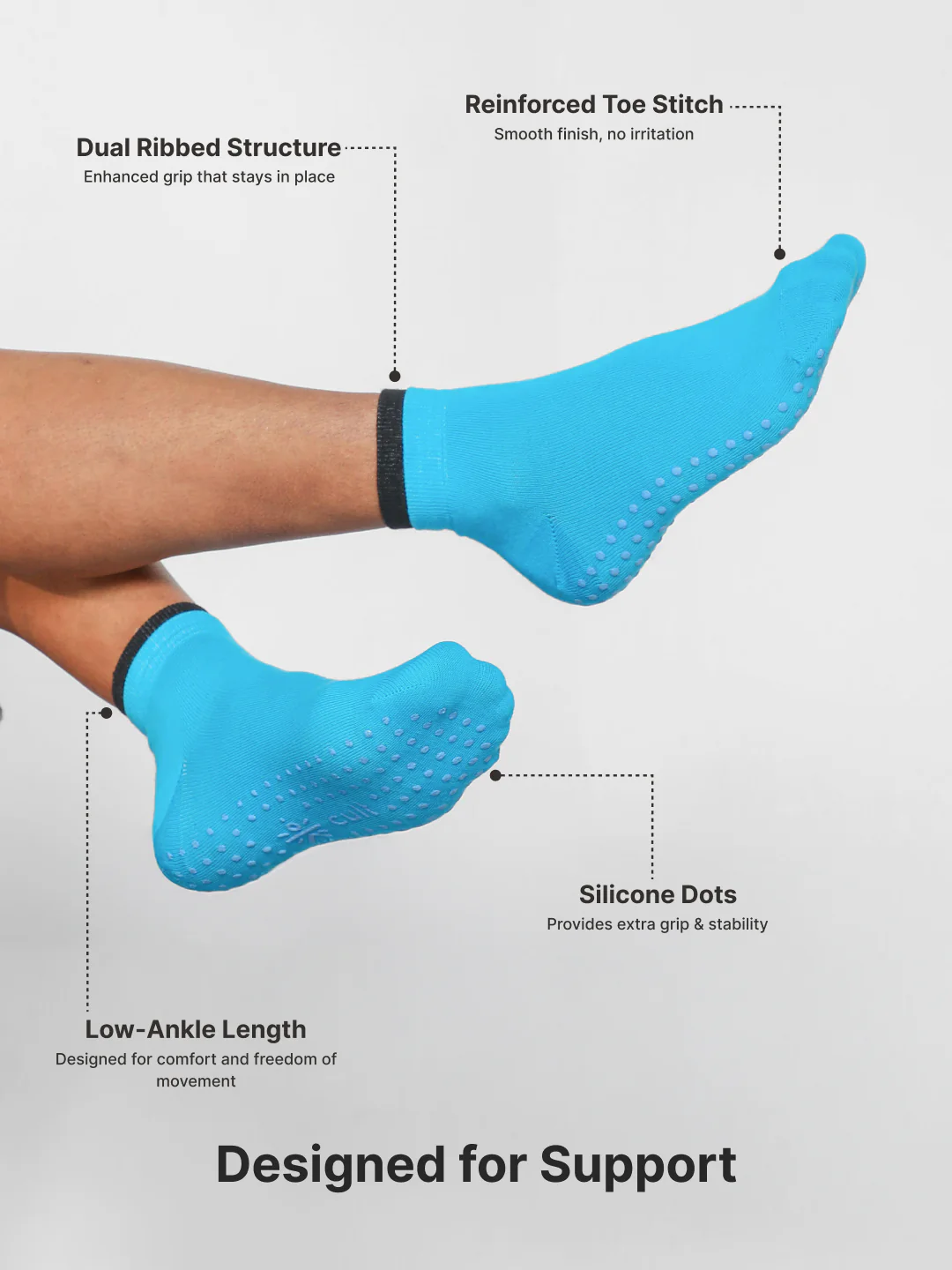 Yoga Anti-skid Ankle Length Pack of 2 Blue & Maroon Unisex Cotton Socks - Image 5