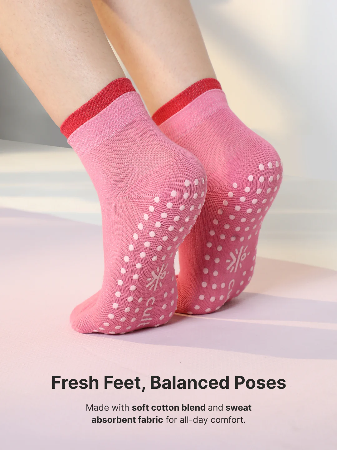 Yoga Anti-skid Ankle Length Pack of 2 Blush & Pink Unisex Cotton Socks - Image 4