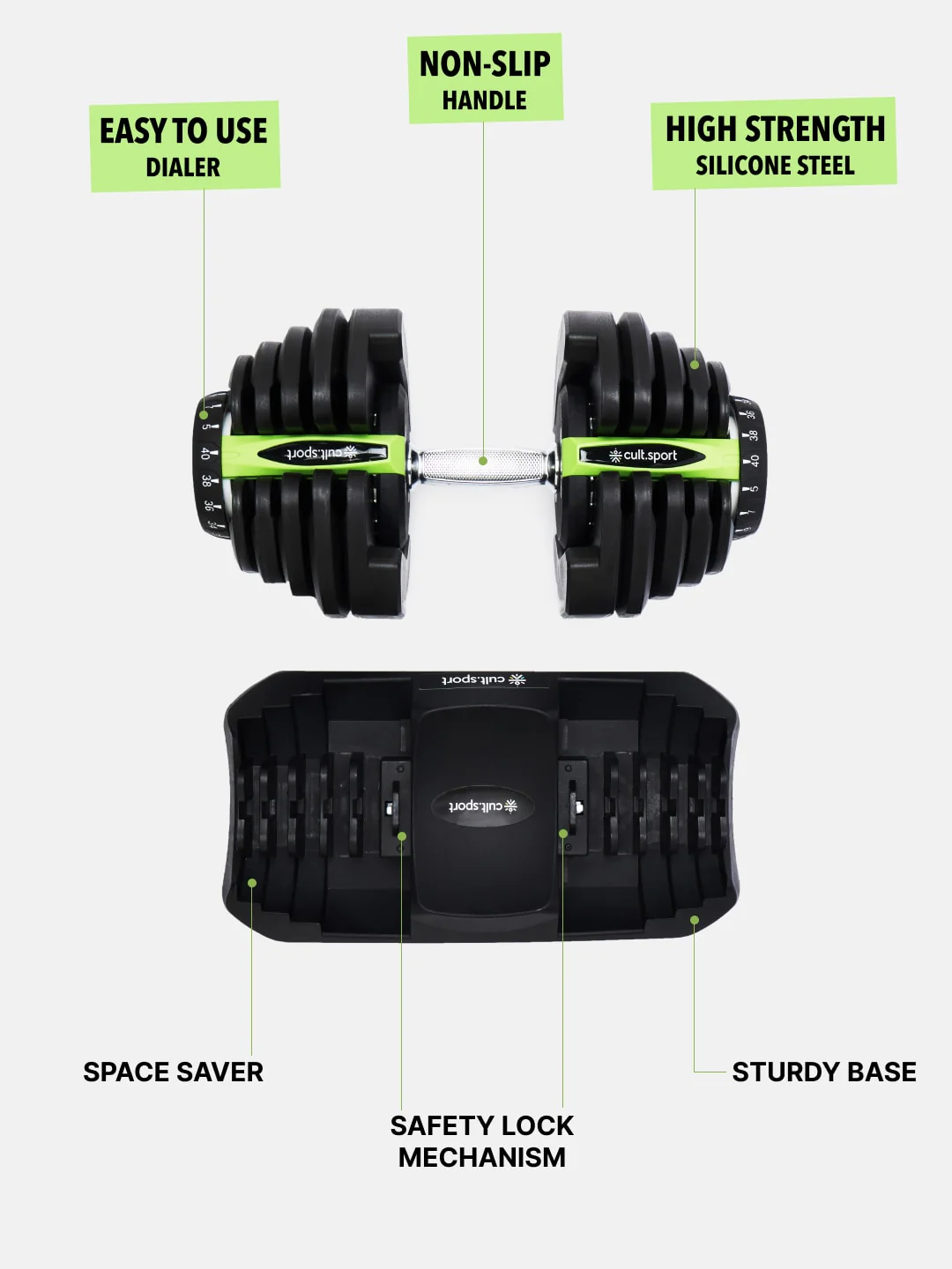 40 kg Compact Adjustable Dumbbell (5kg to 40kg), Easy Weight Change: 17-in-1 (1 piece) (6 Months extended Warranty only on Cultsport.com) - Image 4