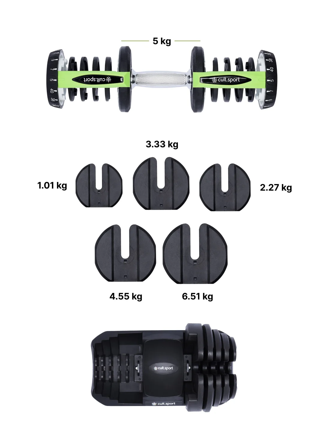 40 kg Compact Adjustable Dumbbell (5kg to 40kg), Easy Weight Change: 17-in-1 (1 piece) (6 Months extended Warranty only on Cultsport.com) - Image 5
