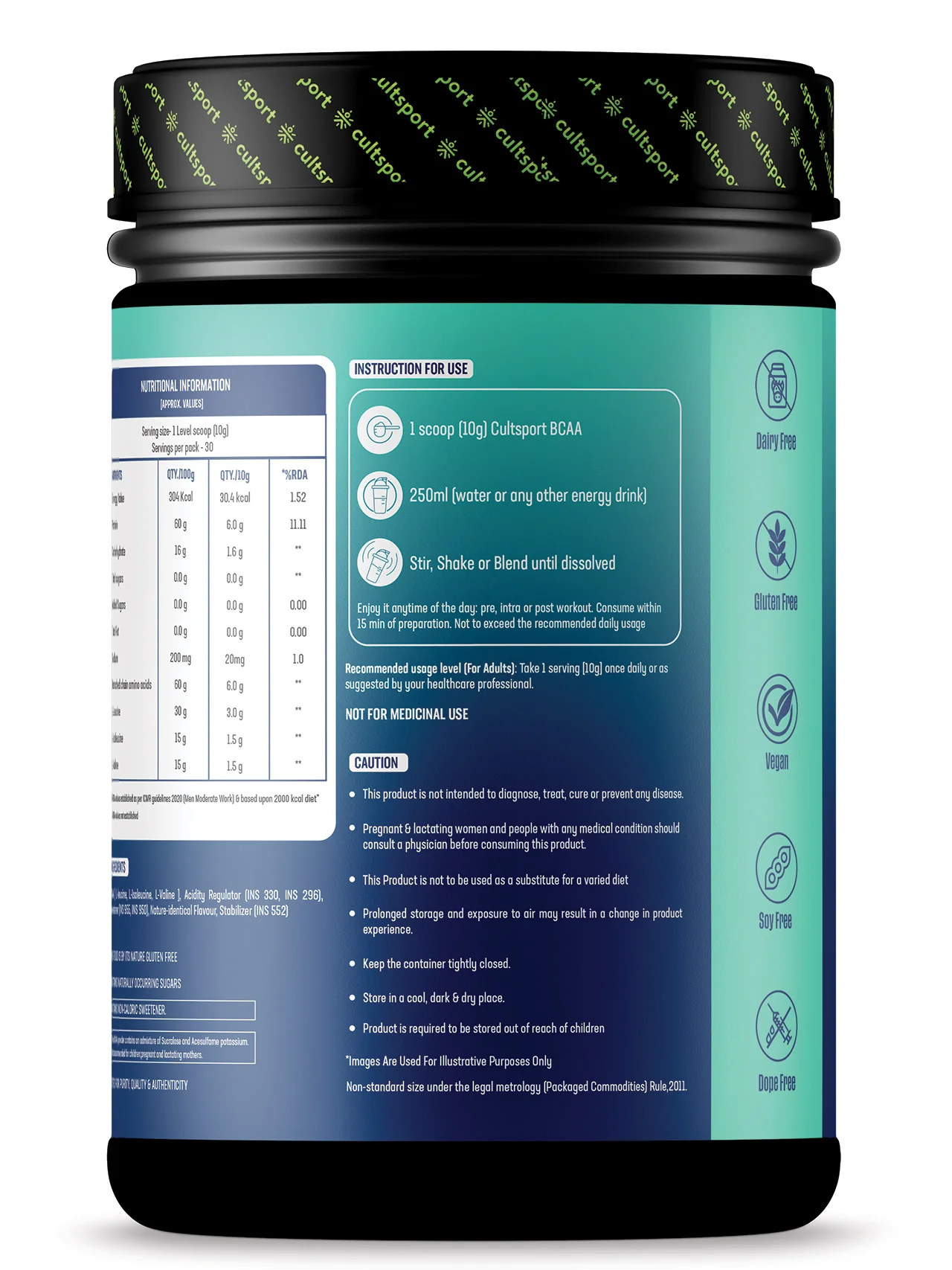 BCAA Powder, 300g | Sugar Free (Intra & Post Workout Drink) Muscle Recovery with Amino Acids | 6g BCAAs for Men & Women | Watermelon Flavor | 10 g serving - Image 2