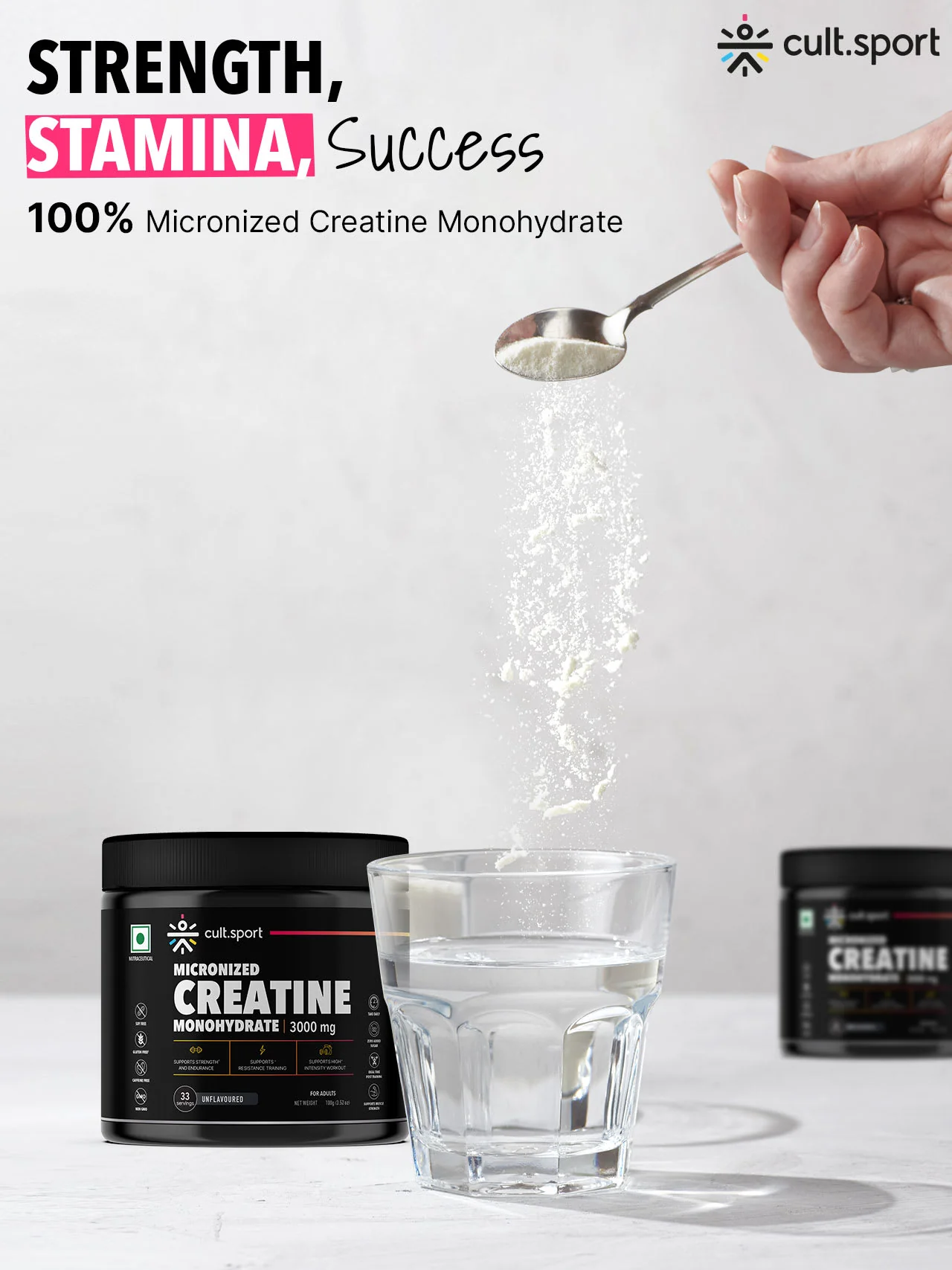 Cultsport Creatine Monohydrate  100 g | Micronised | 100% Vegetarian | Unflavoured |  Dairy-Free | Gluten-Free - Image 5