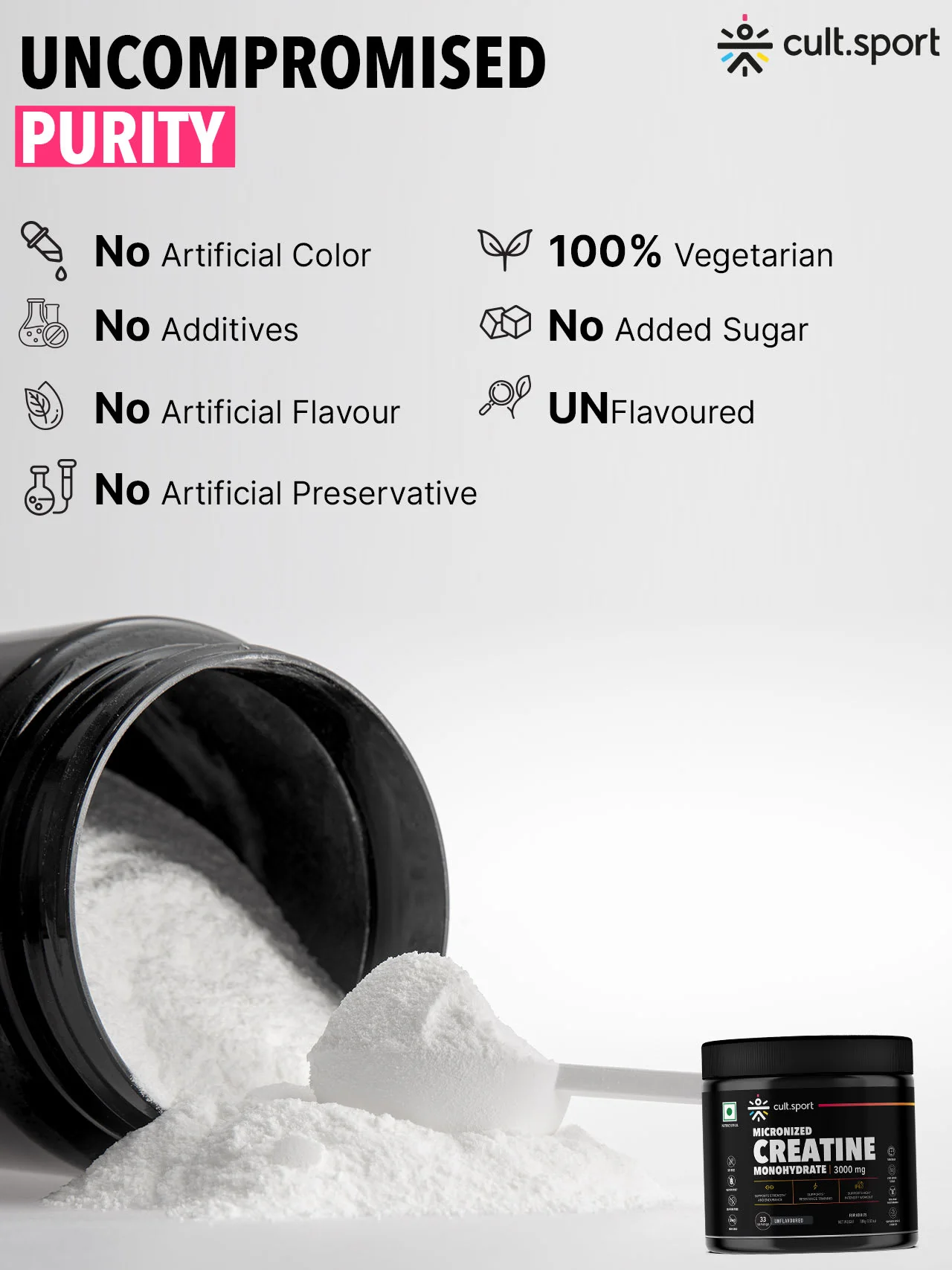 Cultsport Creatine Monohydrate  100 g | Micronised | 100% Vegetarian | Unflavoured |  Dairy-Free | Gluten-Free - Image 6