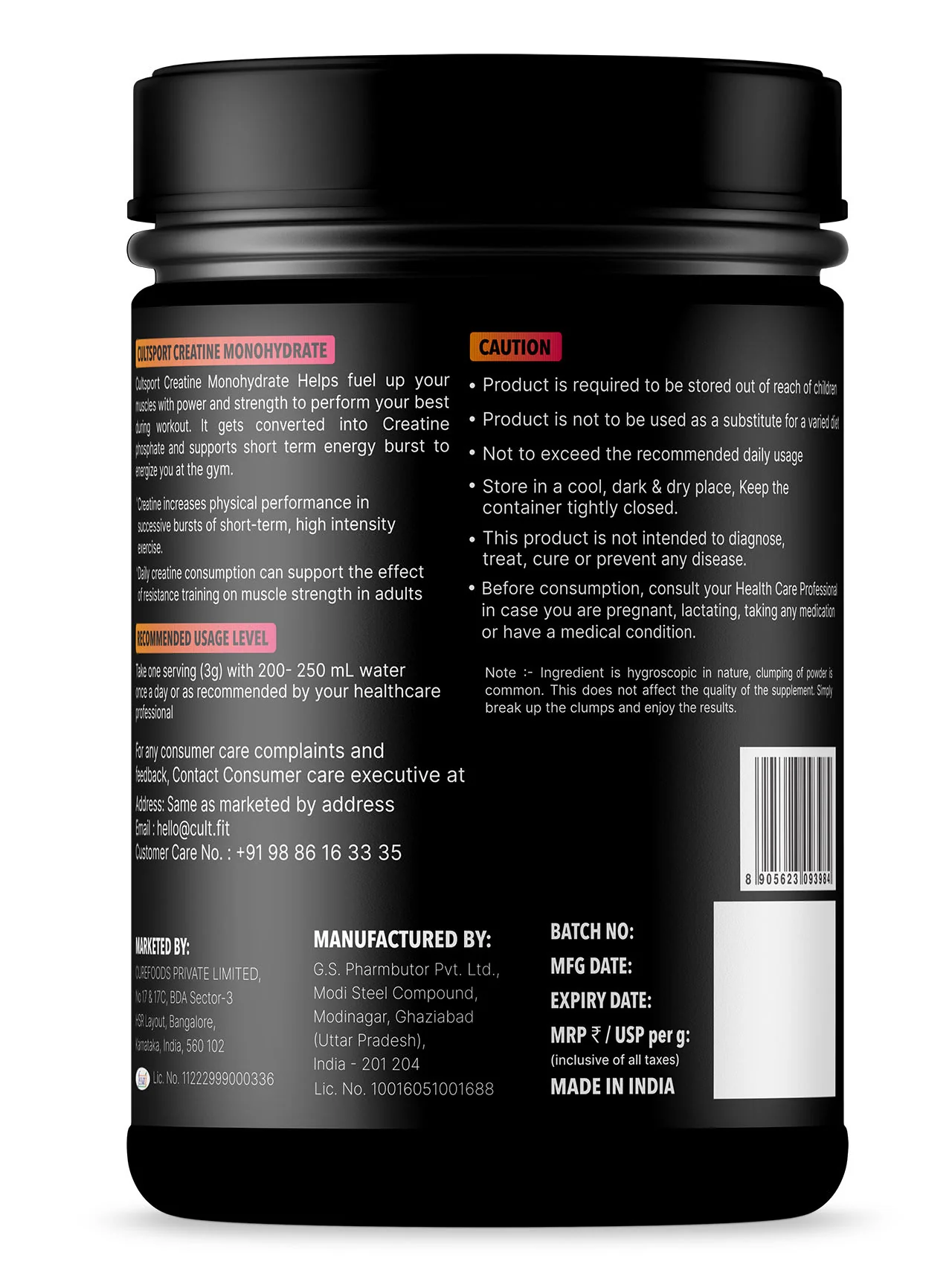 Cultsport Creatine Monohydrate  250 g | Micronised | 100% Vegetarian | Unflavoured |  Dairy-Free | Gluten-Free - Image 3