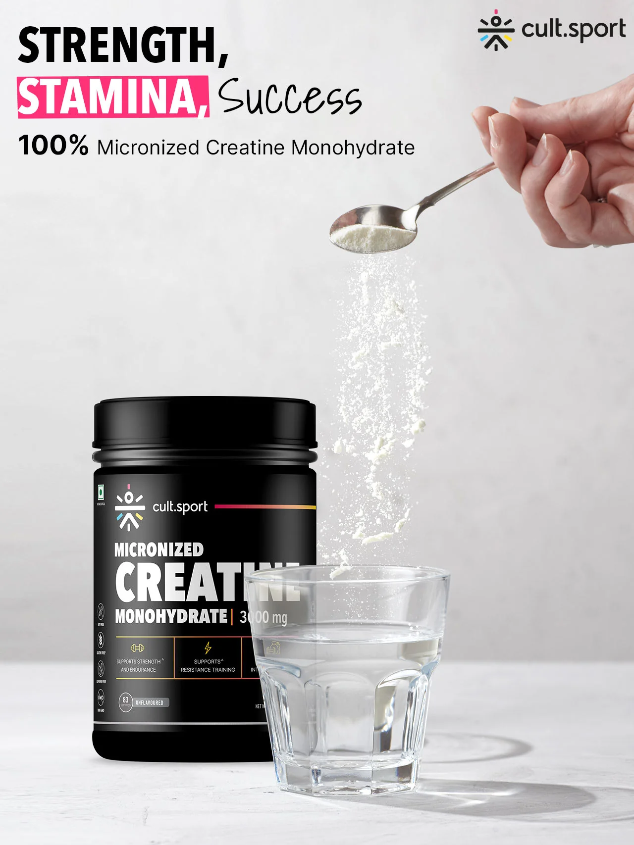 Cultsport Creatine Monohydrate  250 g | Micronised | 100% Vegetarian | Unflavoured |  Dairy-Free | Gluten-Free - Image 4
