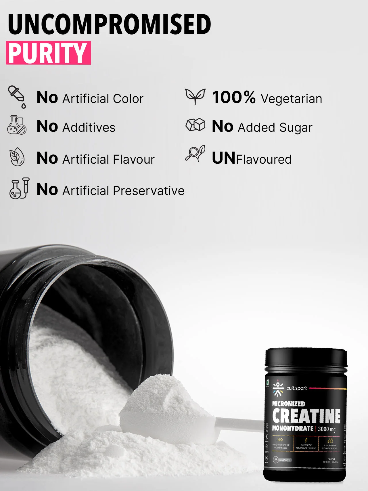 Cultsport Creatine Monohydrate  250 g | Micronised | 100% Vegetarian | Unflavoured |  Dairy-Free | Gluten-Free - Image 6