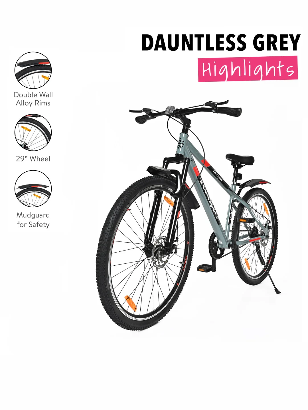 Dauntless29Grey Steel Single Speed 27.5 inch Mountain Cycle, Front Suspension, Double Wall Rim, Free Trainer Sessions, Cycling Event - Image 3
