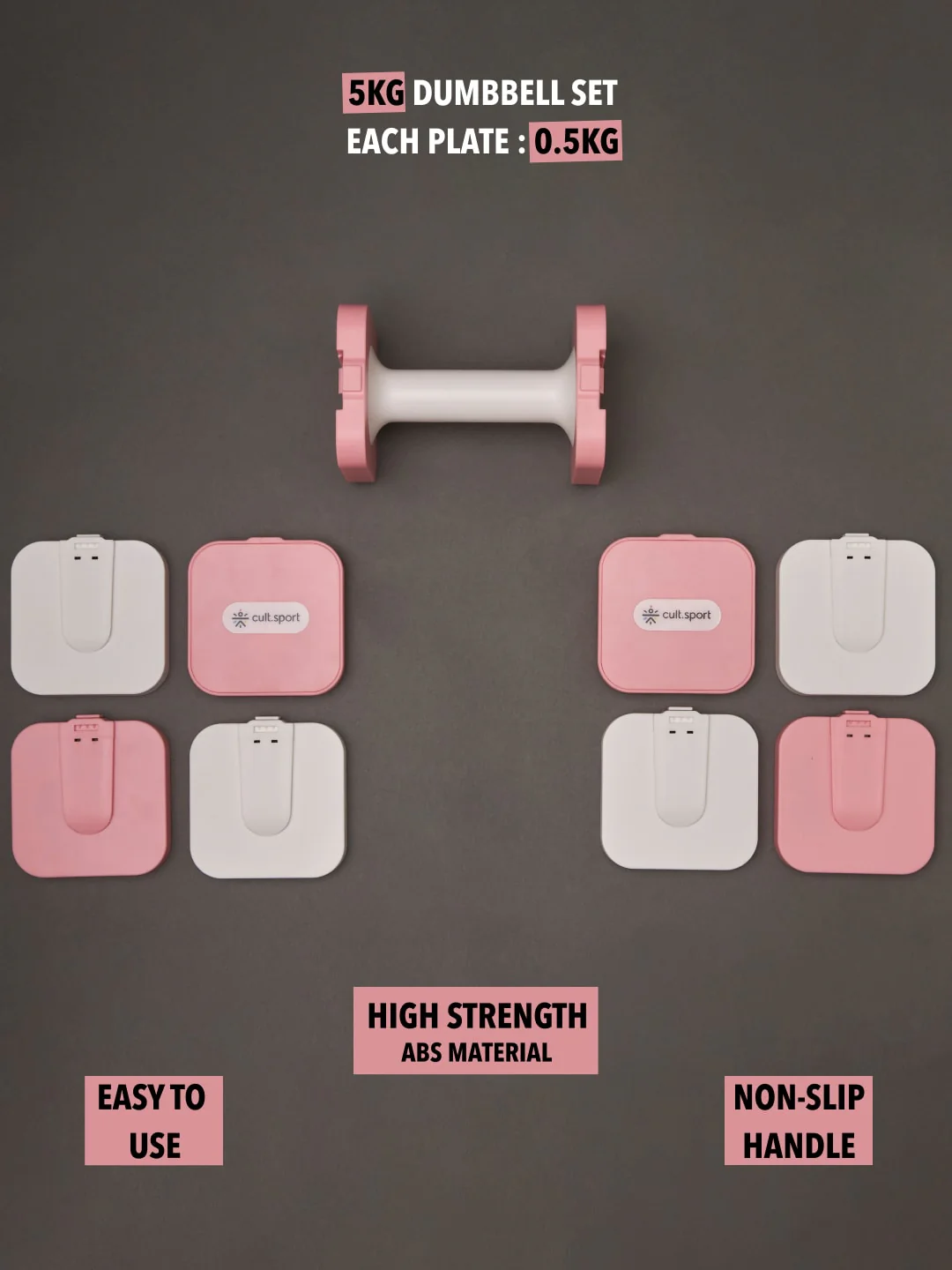 Cultsport Derby, Pack of 2 Adjustable Dumbbell for Strength Workout at Home (Pink), 6 Months Warranty - Image 3