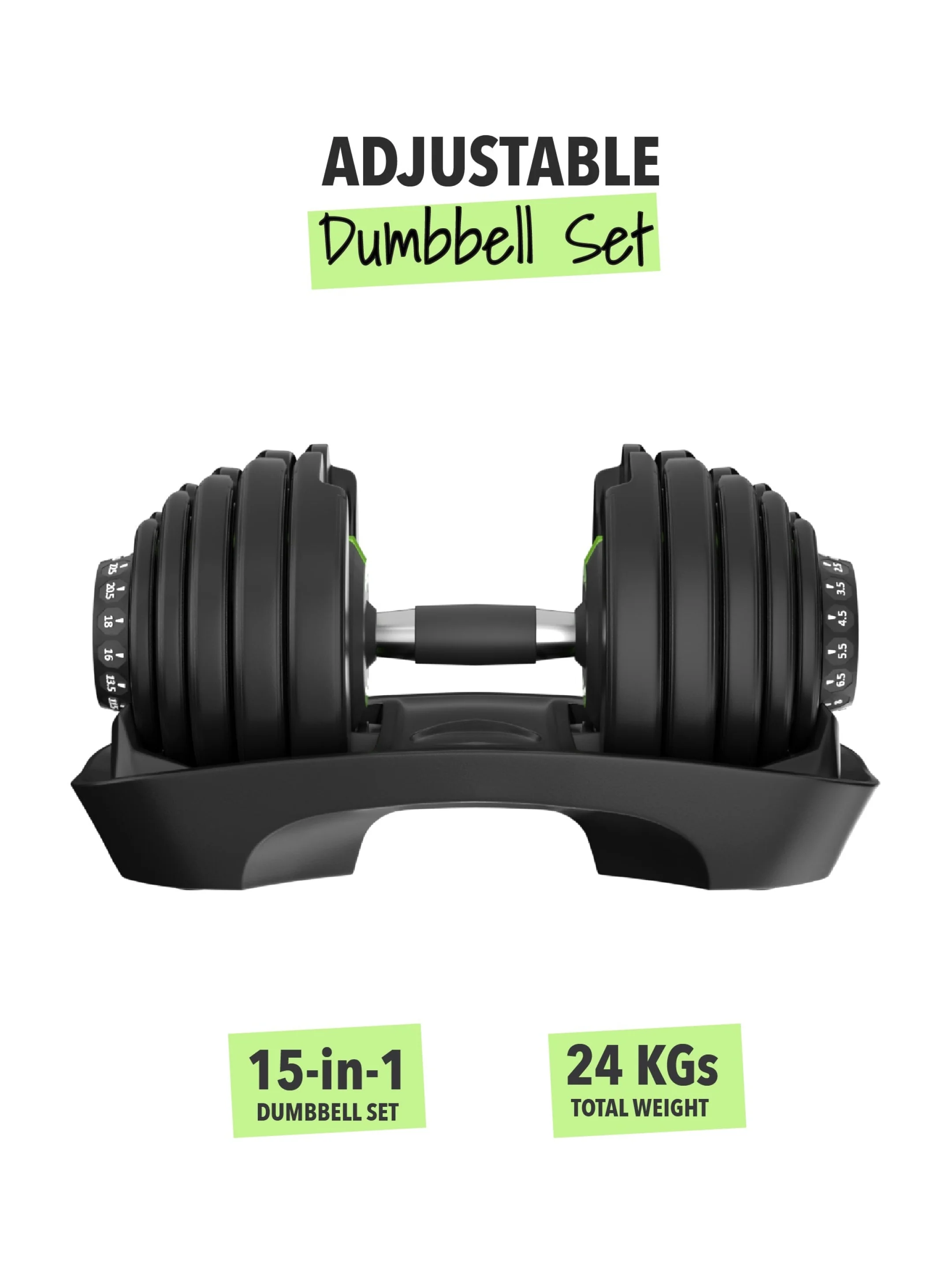 24 kg Compact Adjustable Dumbbell (2.5kg to 24kg), Easy Weight Change: 15-in-1 (1 piece) (6 Months extended Warranty only on Cultsport.com) - Image 3