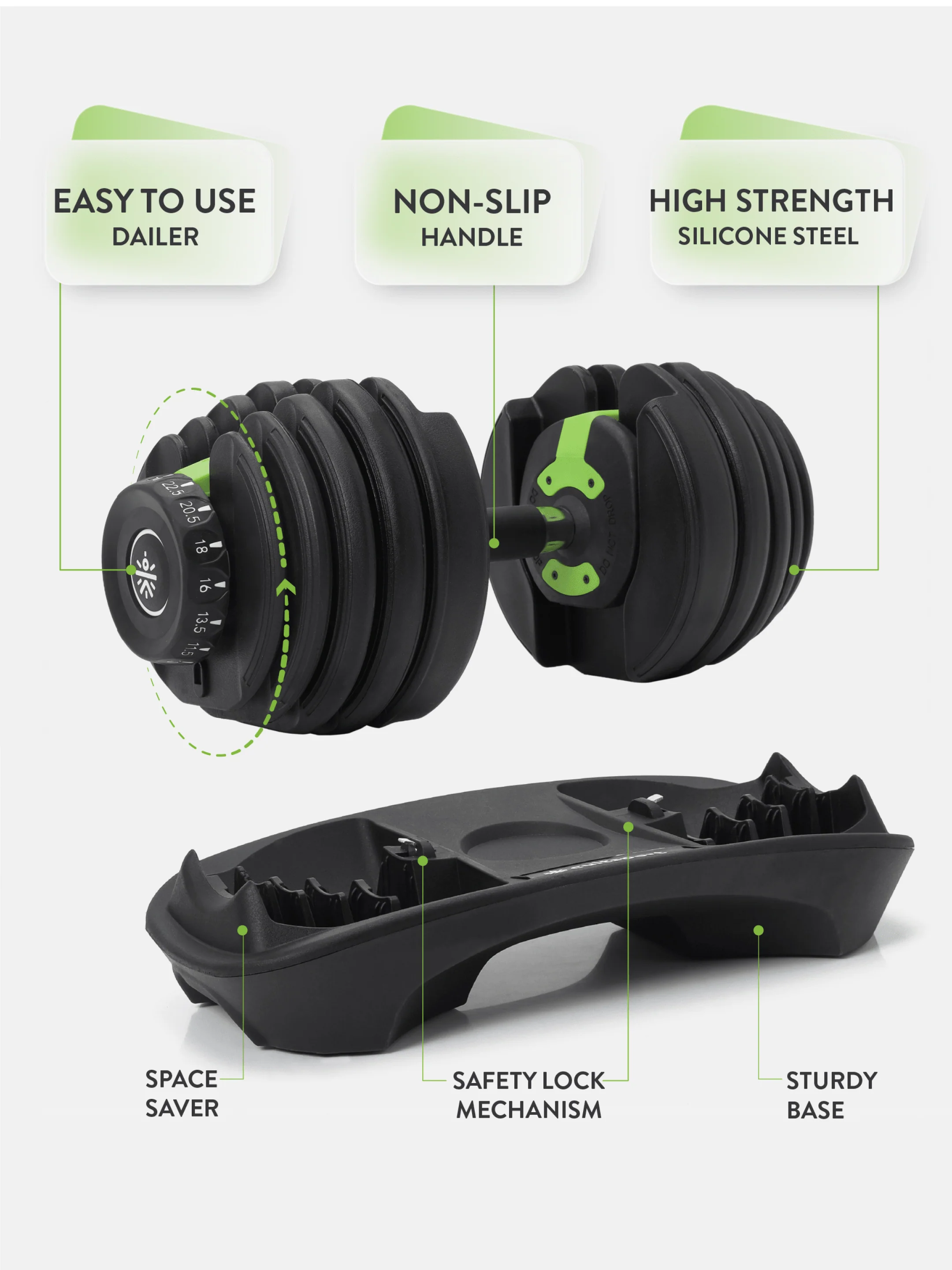 24 kg Compact Adjustable Dumbbell (2.5kg to 24kg), Easy Weight Change: 15-in-1 (1 piece) (6 Months extended Warranty only on Cultsport.com) - Image 4