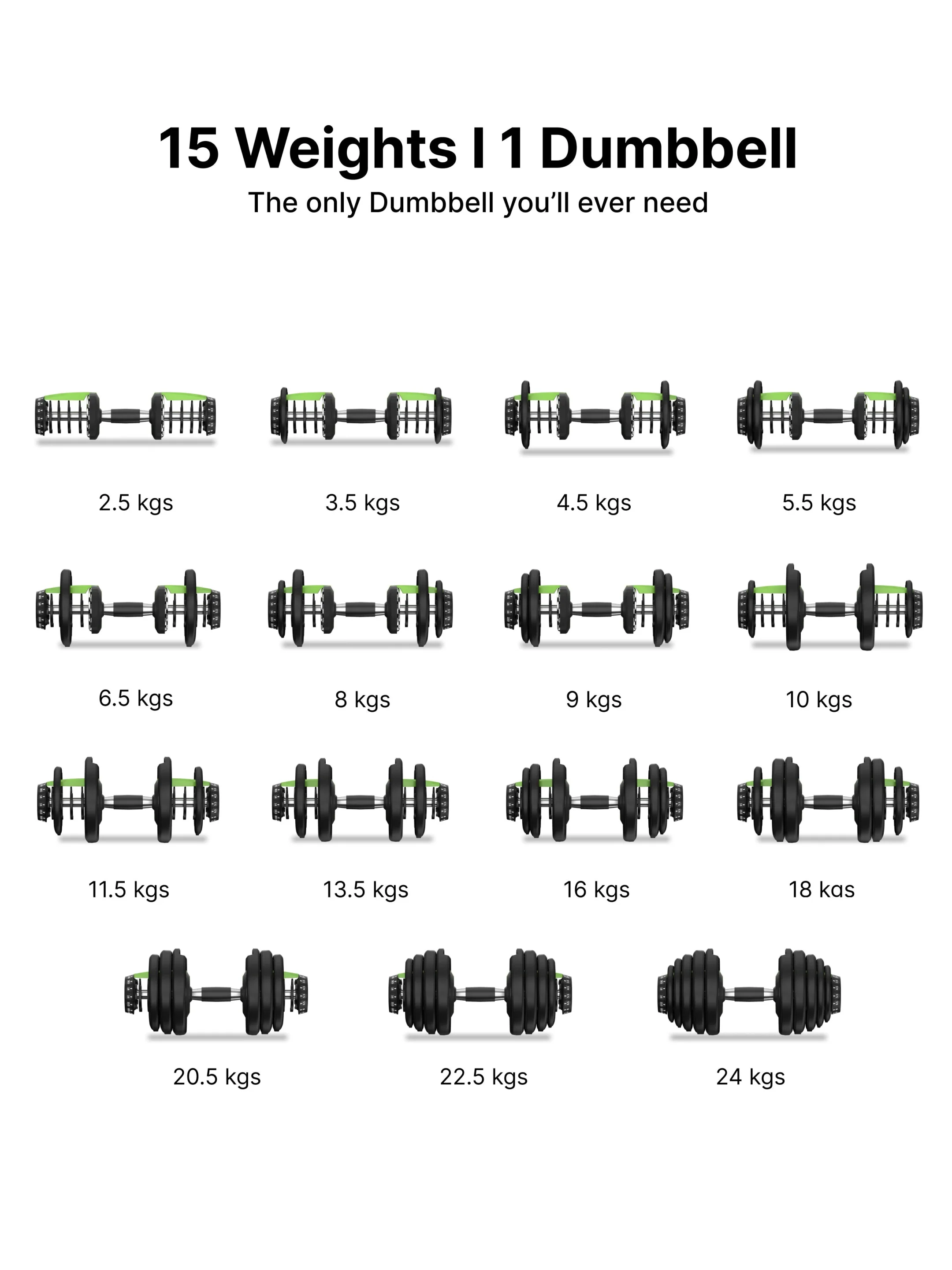 24 kg Compact Adjustable Dumbbell (2.5kg to 24kg), Easy Weight Change: 15-in-1 (1 piece) (6 Months extended Warranty only on Cultsport.com) - Image 5