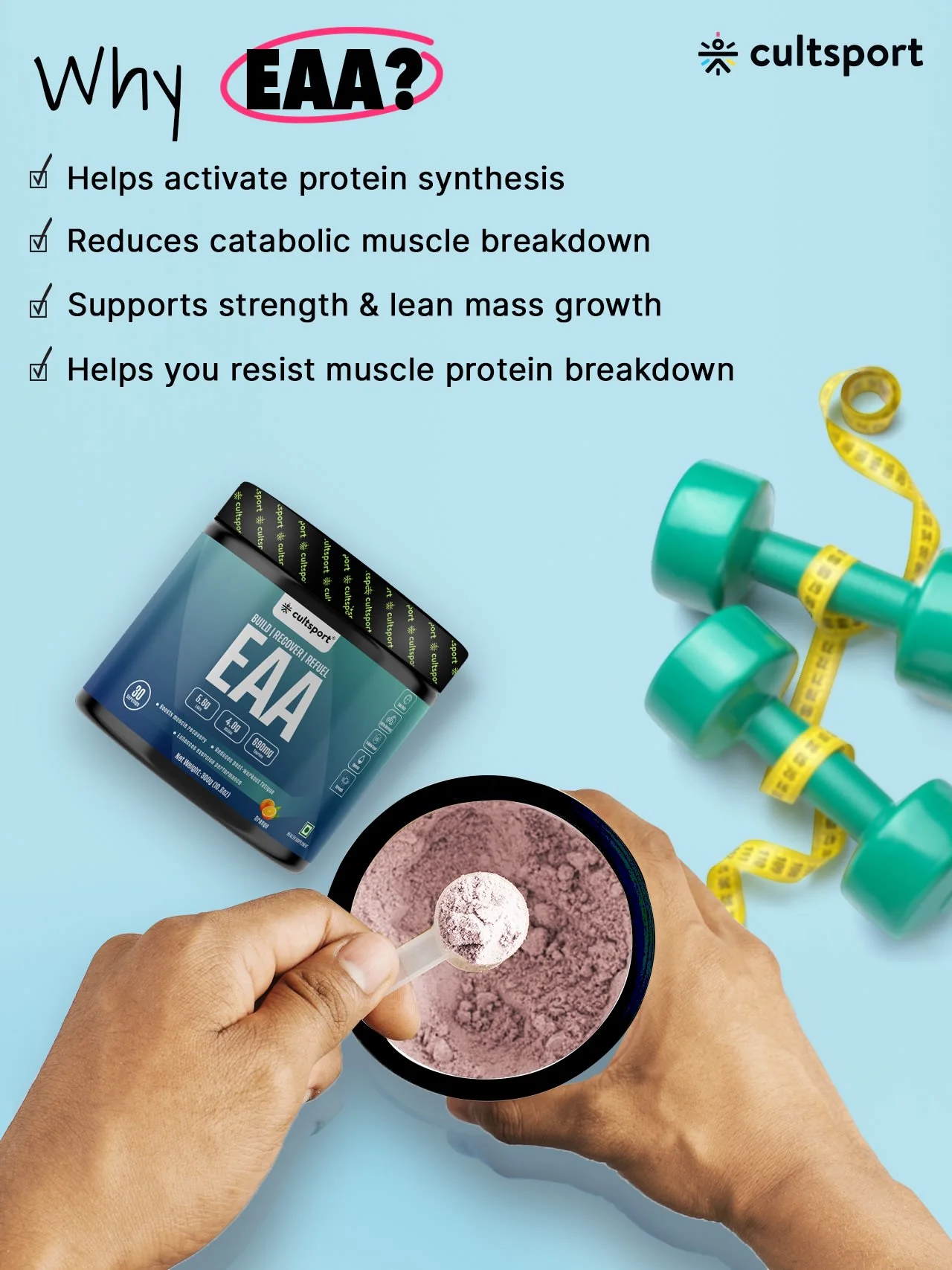 EAA - 300 g | All 9 Essential Amino Acids with BCAA | Helps increase Hydration & Energy Levels | Sugar Free | Orange Flavor, 10 g serving - Image 5