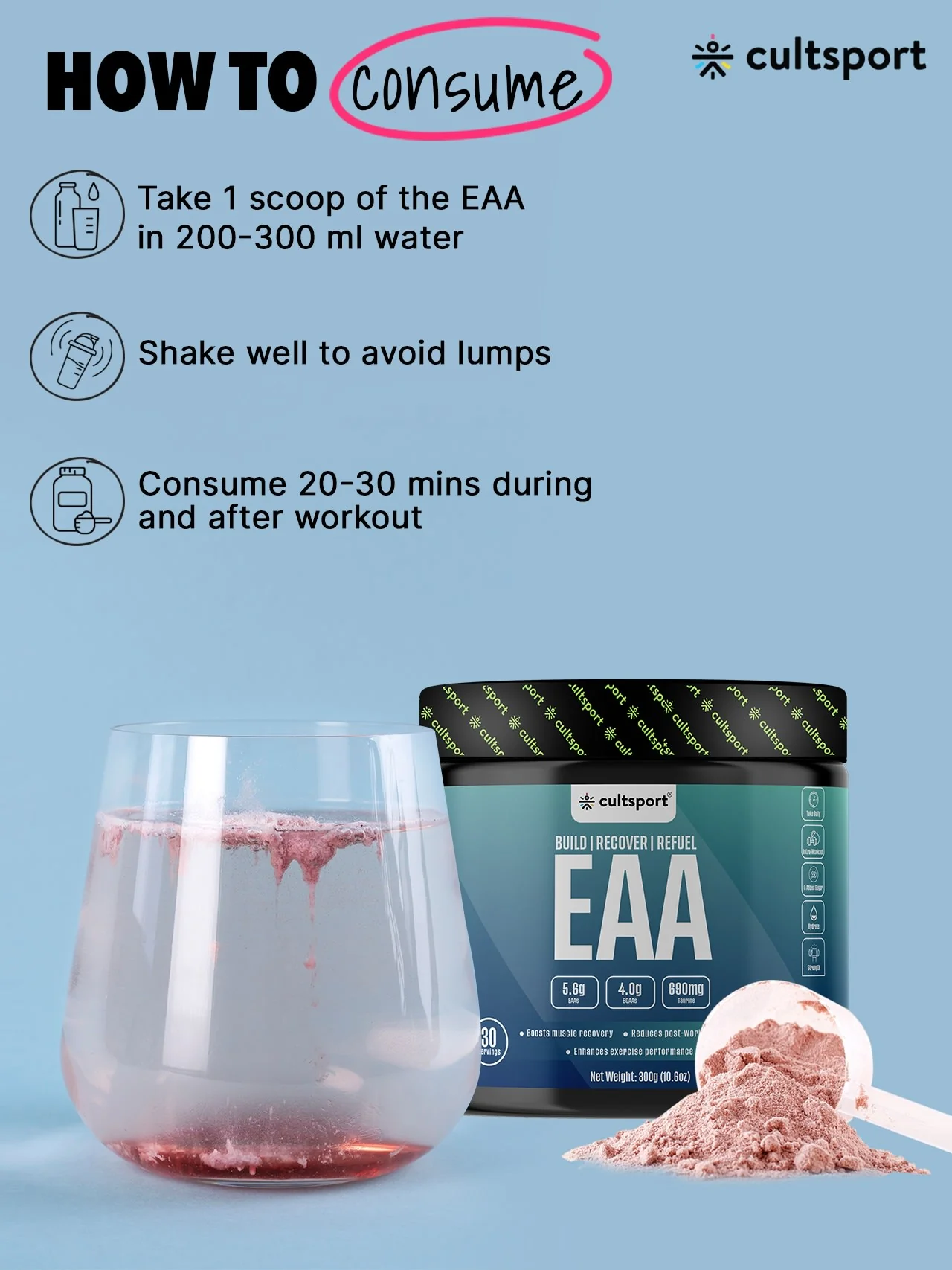 EAA - 300 g | All 9 Essential Amino Acids with BCAA | Helps increase Hydration & Energy Levels | Sugar Free | Orange Flavor, 10 g serving - Image 8