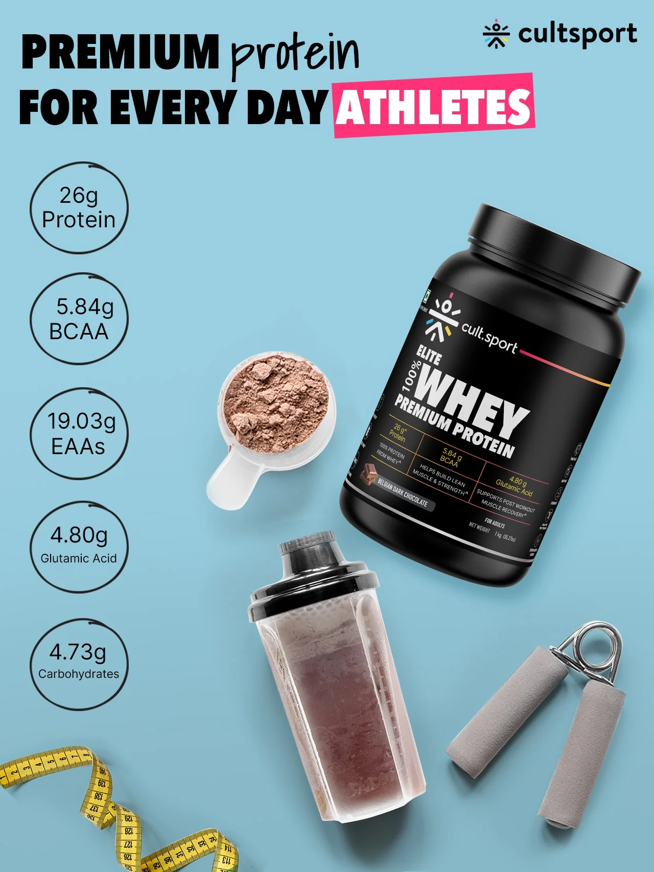 100% Whey Protein Premium Protein - 1kg | Sugar free | Protein Powder for Men & Women for Muscle Support & Recovery | 25g Protein Per Serving | 2.5g BCAA, 3.9g Glutamic acid | Belgium Dark Chocolate - Image 5