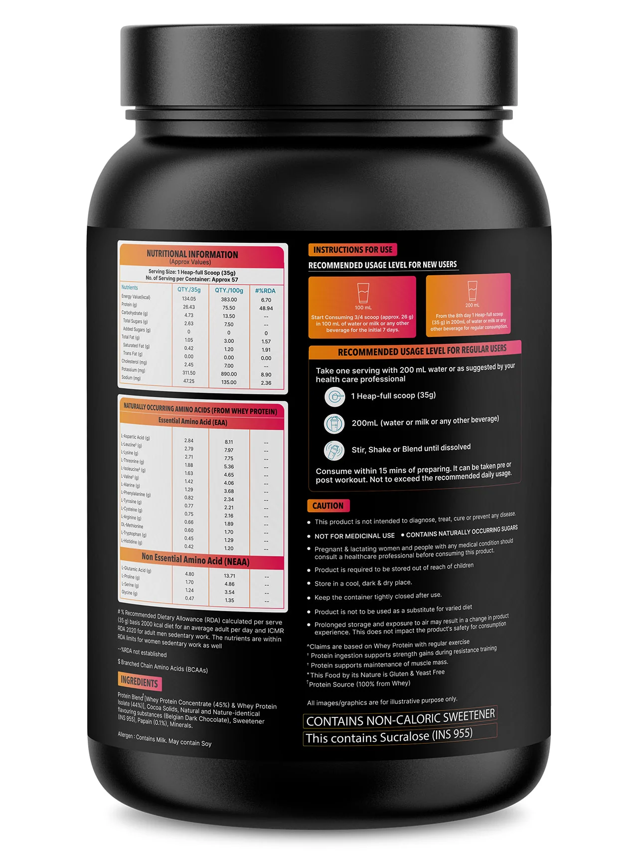 100% Whey Protein Premium Protein - 2kg | Sugar free | Protein Powder for Men & Women for Muscle Support & Recovery | 25g Protein Per Serving | 2.5g BCAA, 3.9g Glutamic acid | Belgium Dark Chocolate - Image 3