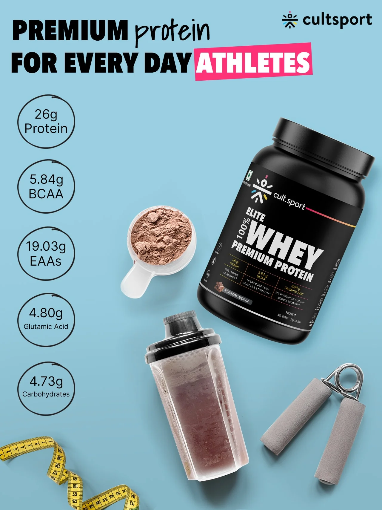 100% Whey Protein Premium Protein - 2kg | Sugar free | Protein Powder for Men & Women for Muscle Support & Recovery | 25g Protein Per Serving | 2.5g BCAA, 3.9g Glutamic acid | Belgium Dark Chocolate - Image 8