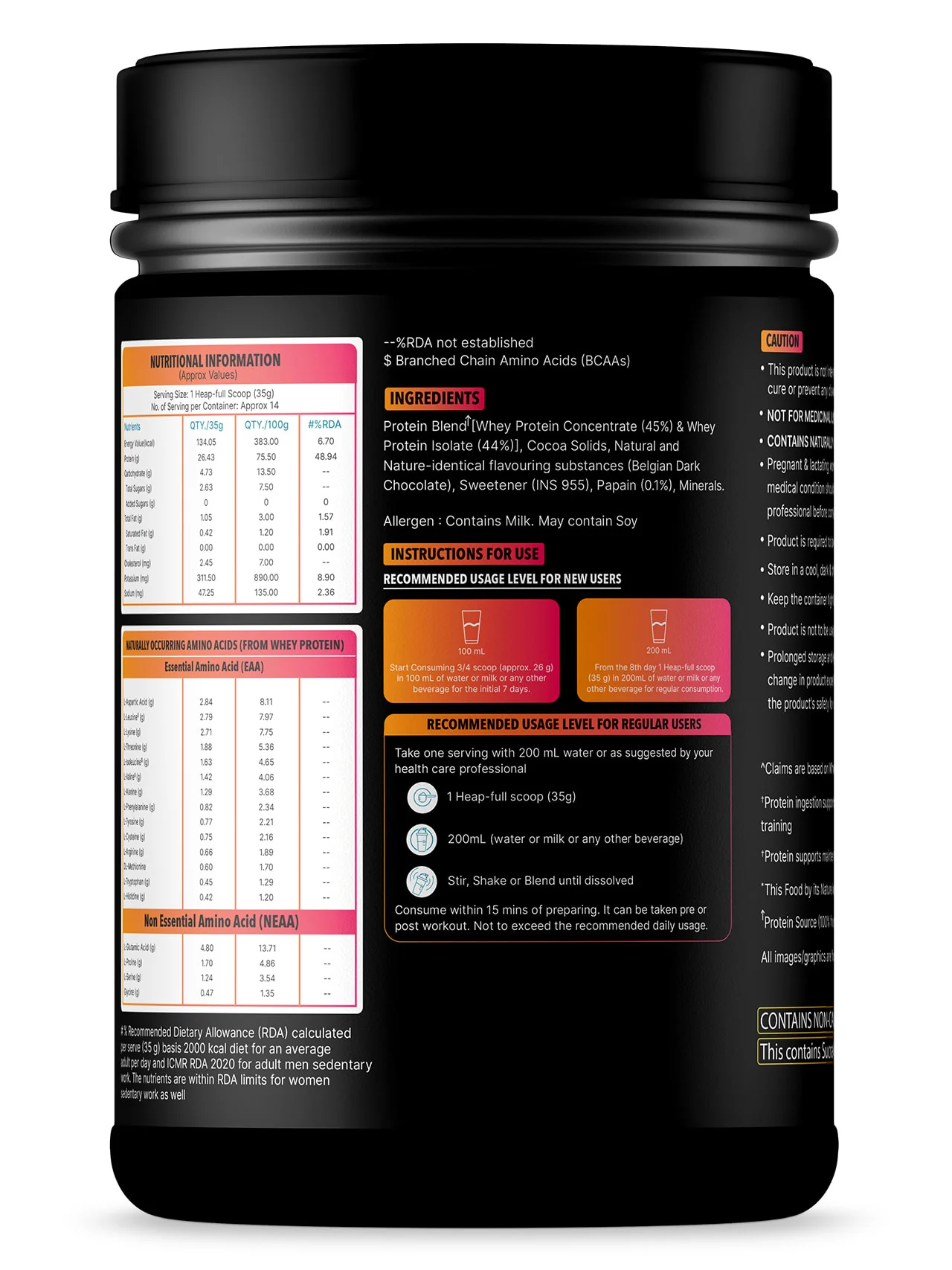 100% Whey Protein Premium Protein - 500g | Sugar free | Protein Powder for Men & Women for Muscle Support & Recovery | 25g Protein Per Serving | 2.5g BCAA, 3.9g Glutamic acid | Belgium Dark Chocolate - Image 3