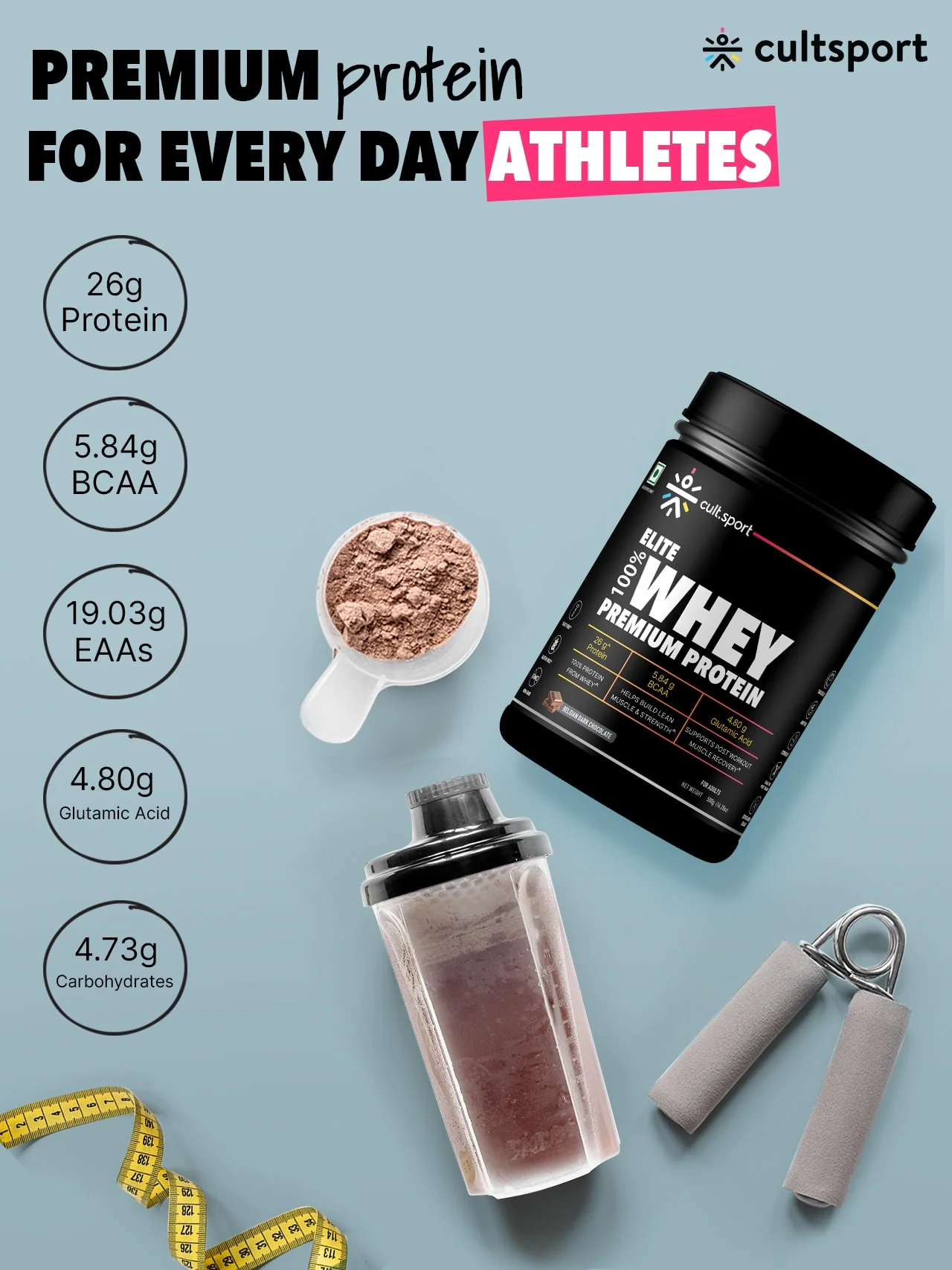 100% Whey Protein Premium Protein - 500g | Sugar free | Protein Powder for Men & Women for Muscle Support & Recovery | 25g Protein Per Serving | 2.5g BCAA, 3.9g Glutamic acid | Belgium Dark Chocolate - Image 8