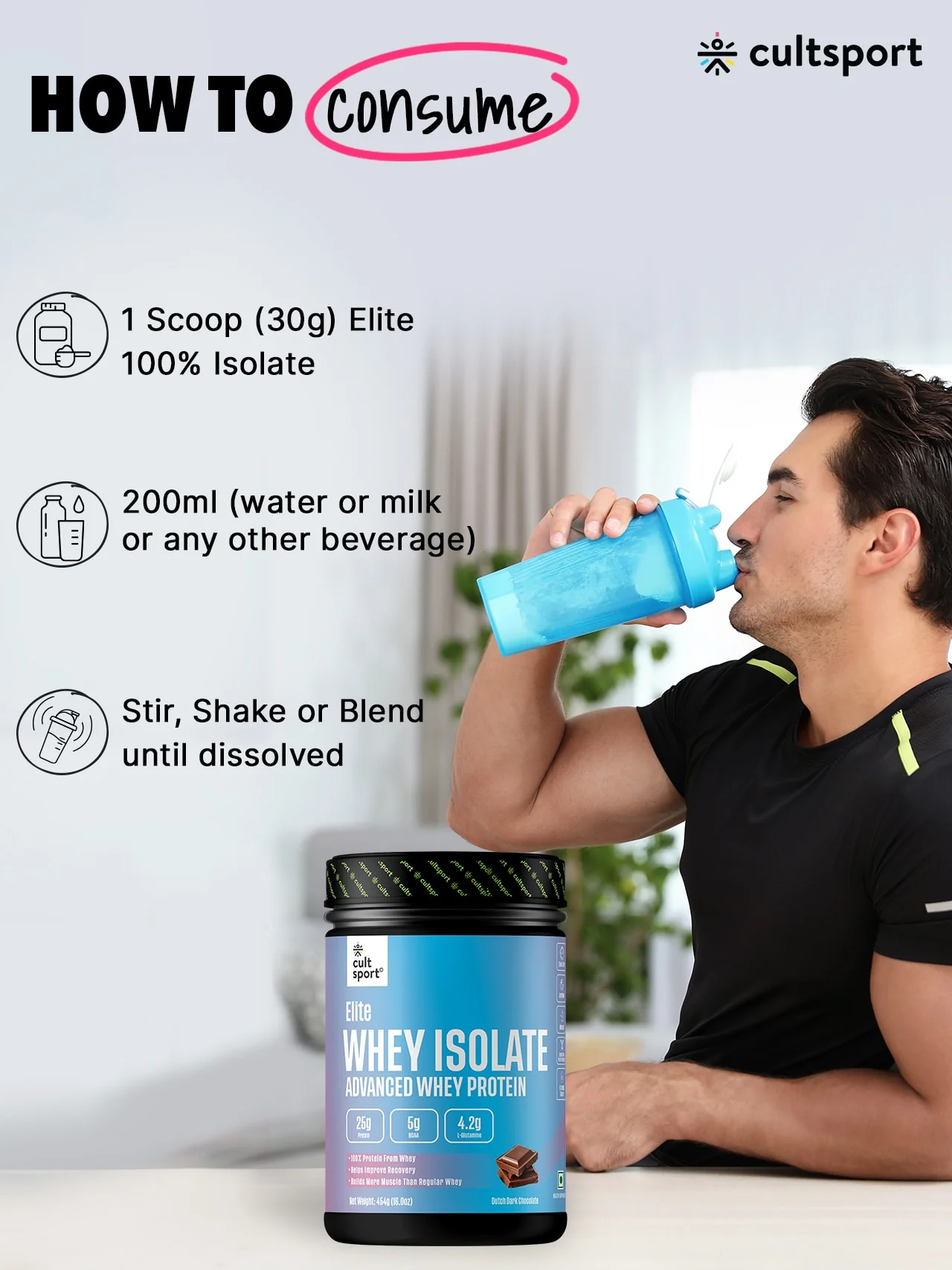 Elite Whey Isolate Advanced Whey Protein - 454 g | Protein Powder for Men & Women for Muscle Building & Recovery | 25g Protein Per Serving | 5g BCAA | 4.2g L - glutamine | Sugar free | Dutch Dark Chocolate - Image 7