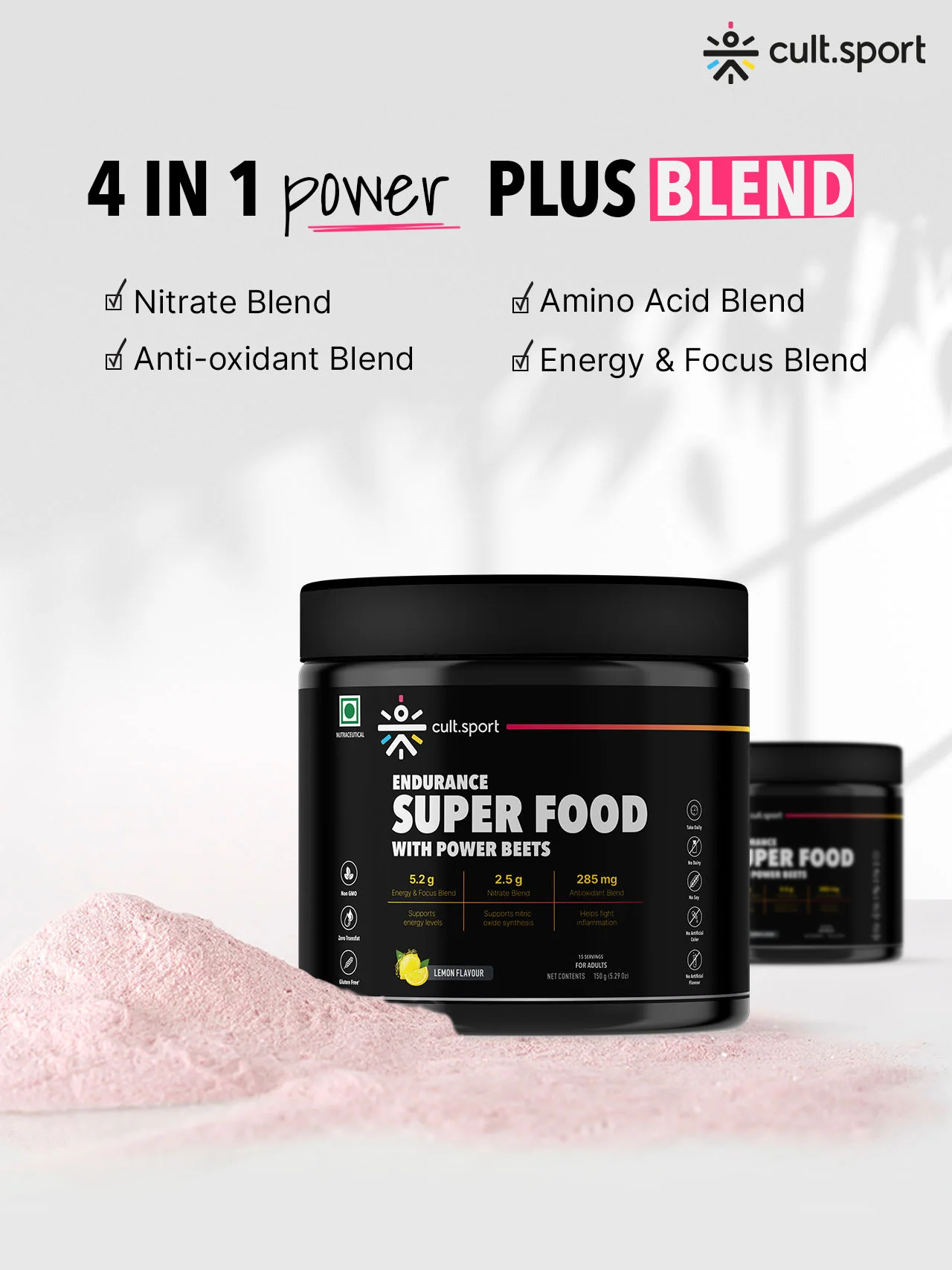 Cultsport Endurance Superfood With Power Beets | Beetroot Extract | Antioxidants | Nitrate Blend | L-Carnitine, L -arginine, Dextrose, etc. | No Artificial Colour | No Artificial Flavour - Image 4