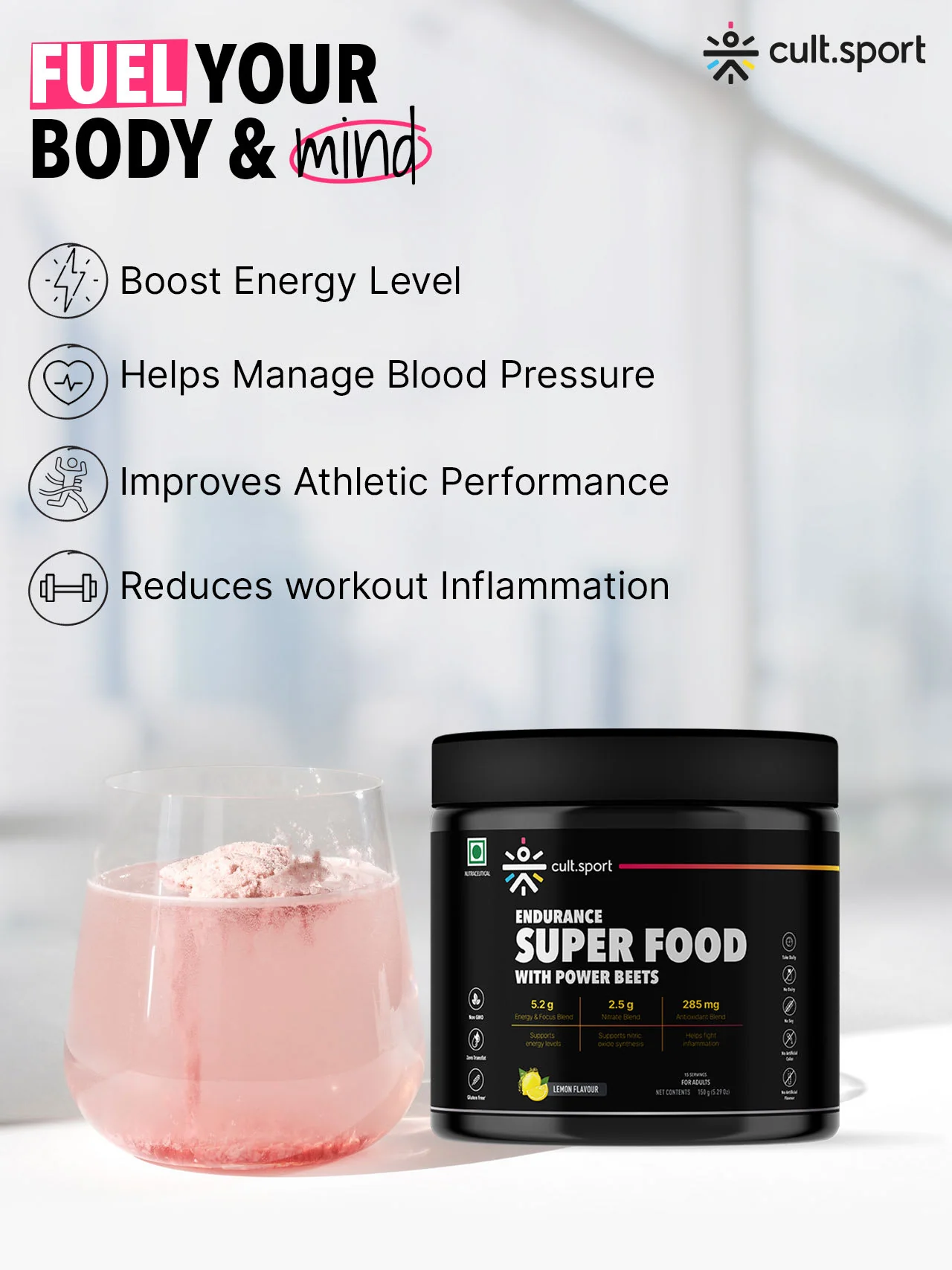 Cultsport Endurance Superfood With Power Beets | Beetroot Extract | Antioxidants | Nitrate Blend | L-Carnitine, L -arginine, Dextrose, etc. | No Artificial Colour | No Artificial Flavour - Image 5