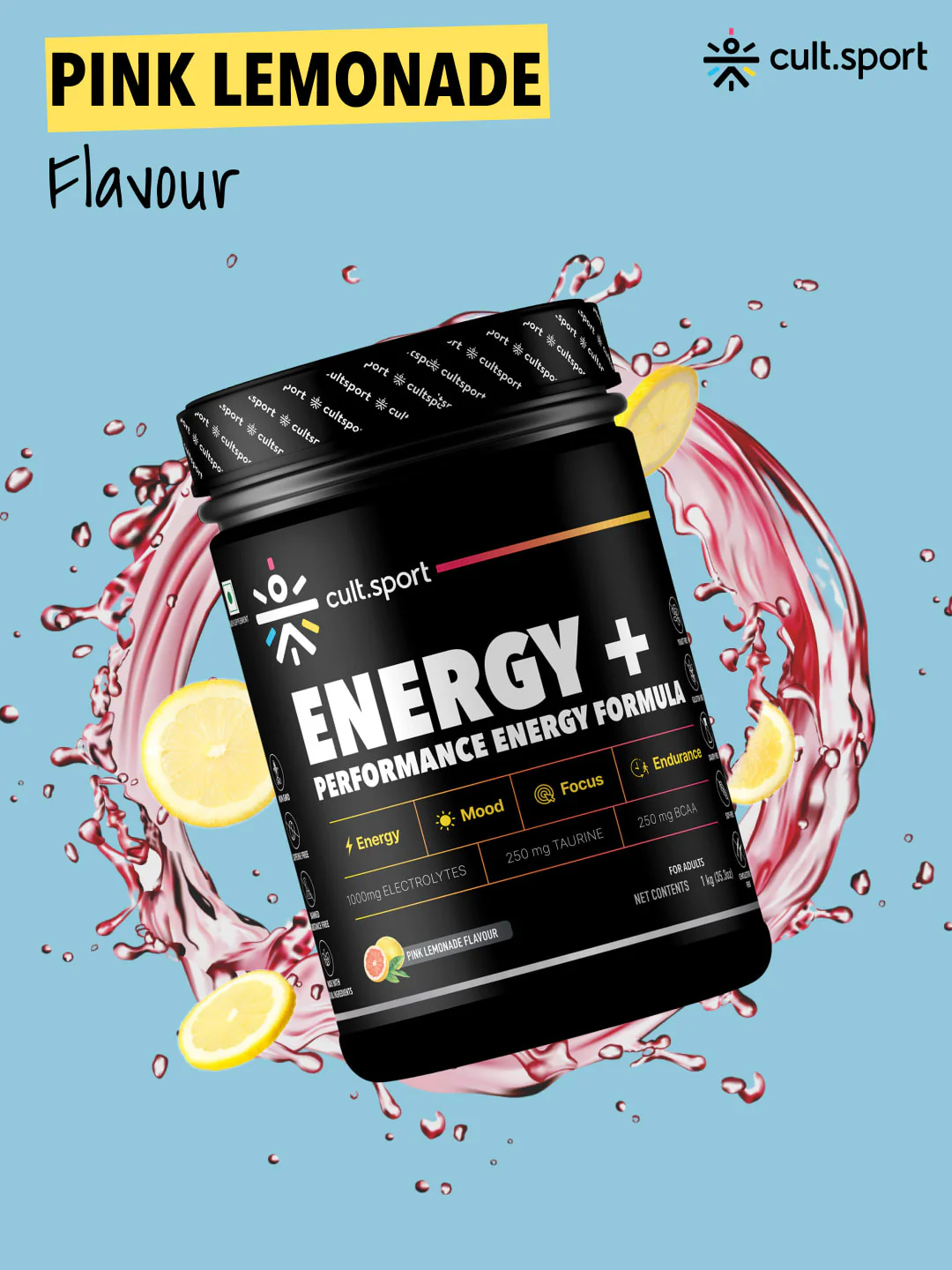 Energy + Powder 1Kg | 1000 mg Electrolytes, 250 mg Taurine, 250 mg BCAA | Instant Hydration, restore electrolytes with 0 cholesterol | Pink Lemonade Flavour - Image 7