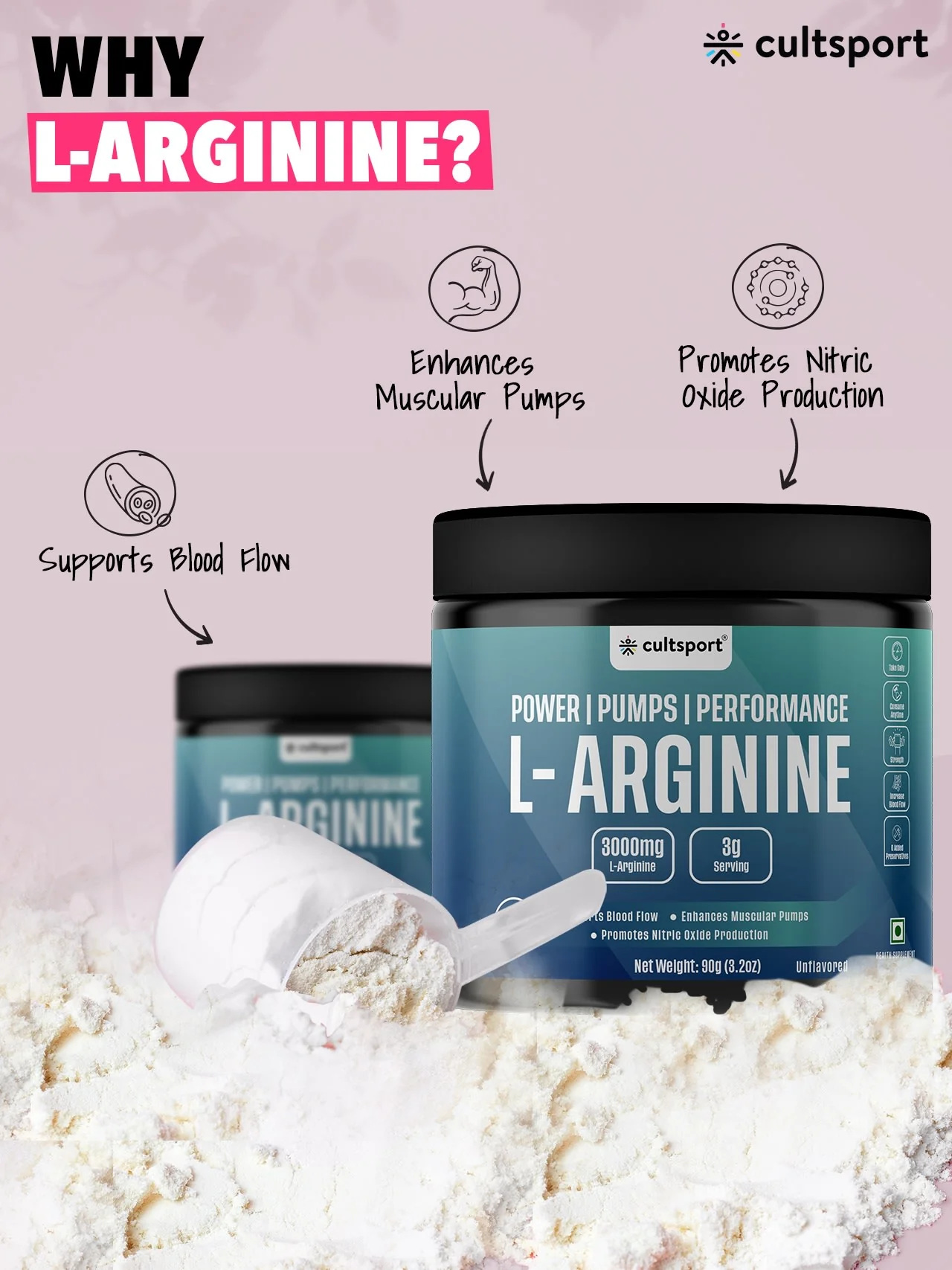L Arginine Powder 90g (3000mg) | Boost Nitric Oxide Levels | Pre Workout Supplement for Men & Women | Improves Energy & Muscle Pump Unflavoured - 30 Servings - Image 5
