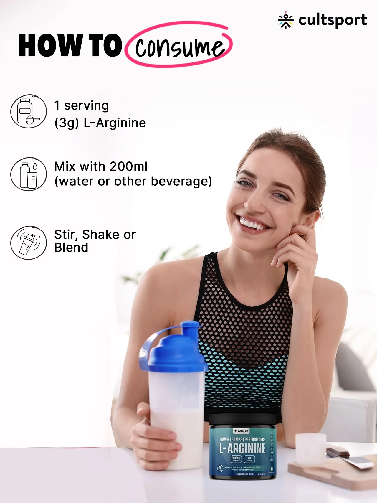 L Arginine Powder 90g (3000mg) | Boost Nitric Oxide Levels | Pre Workout Supplement for Men & Women | Improves Energy & Muscle Pump Unflavoured - 30 Servings - Image 6