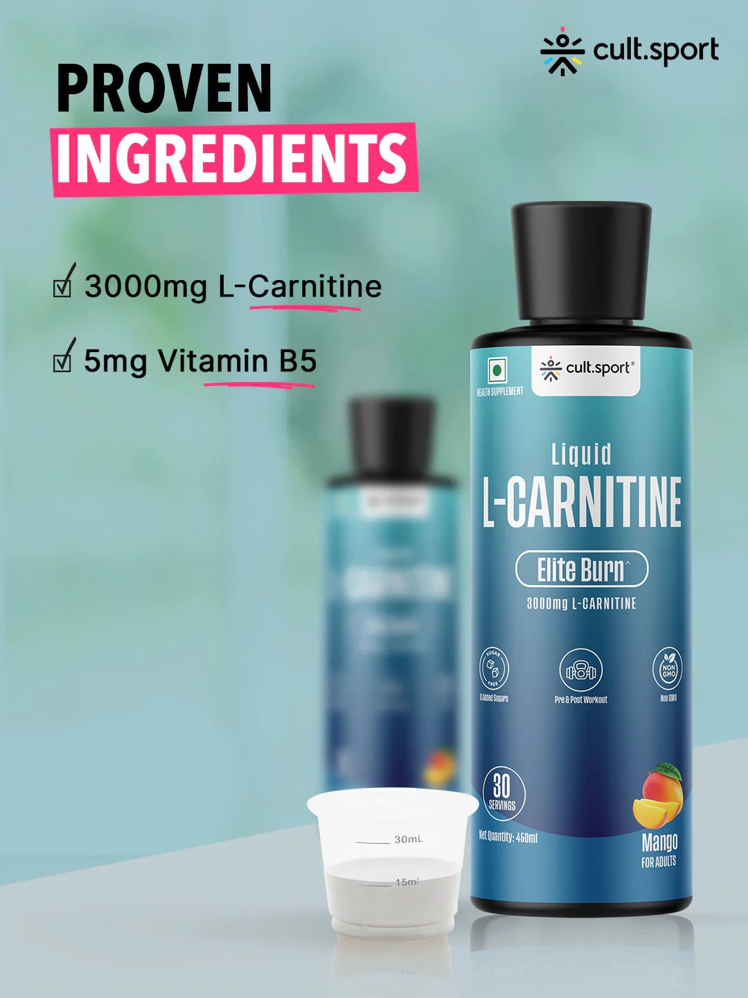 Liquid L Carnitine (450 ml) 3000mg with Vitamin B5 | Improves Energy, Fat Burner | Metabolism & Weight Management Supplement | Sugar-Free | Mango Flavour (15 ml serving) - Image 3