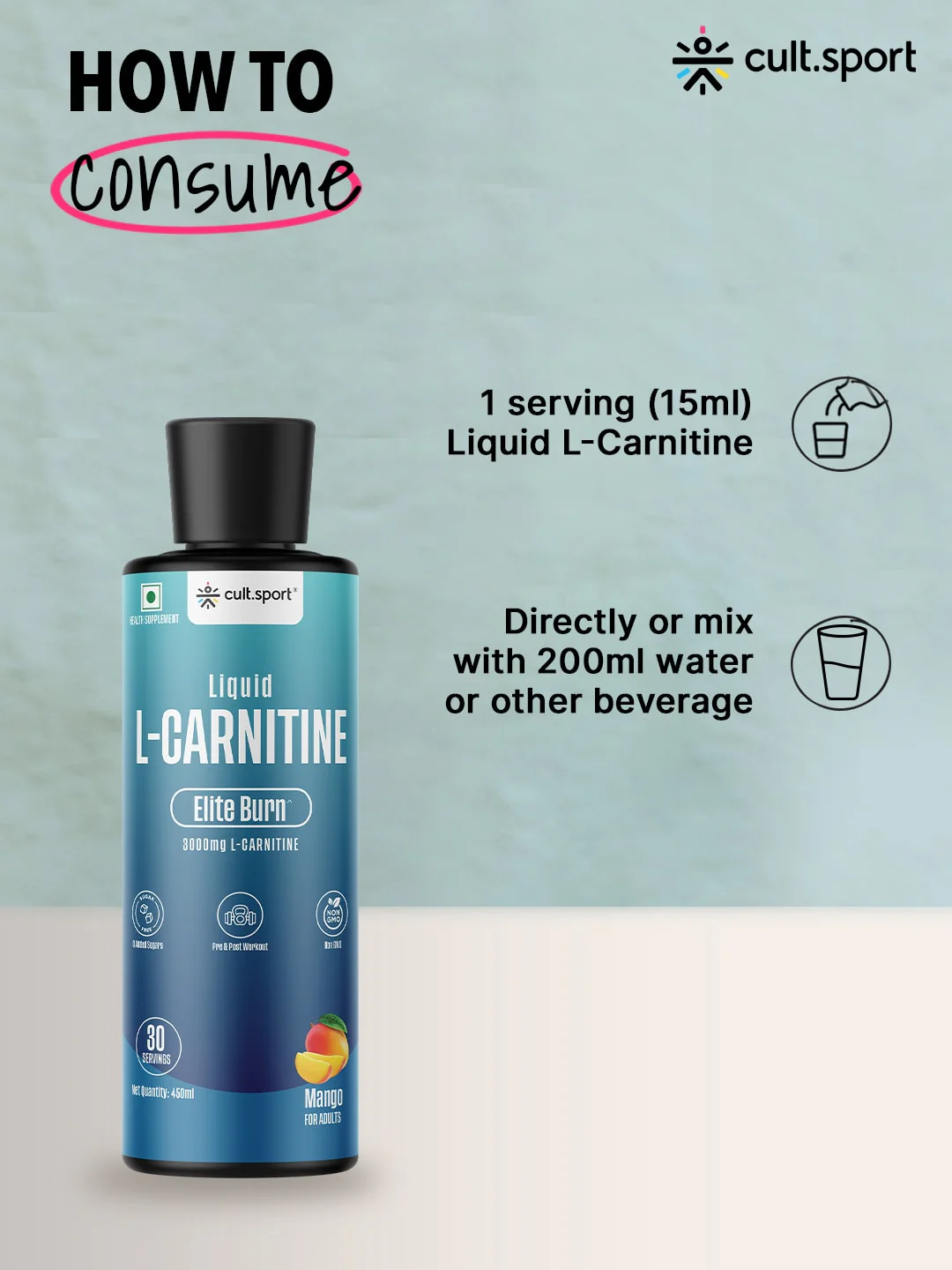 Liquid L Carnitine (450 ml) 3000mg with Vitamin B5 | Improves Energy, Fat Burner | Metabolism & Weight Management Supplement | Sugar-Free | Mango Flavour (15 ml serving) - Image 5