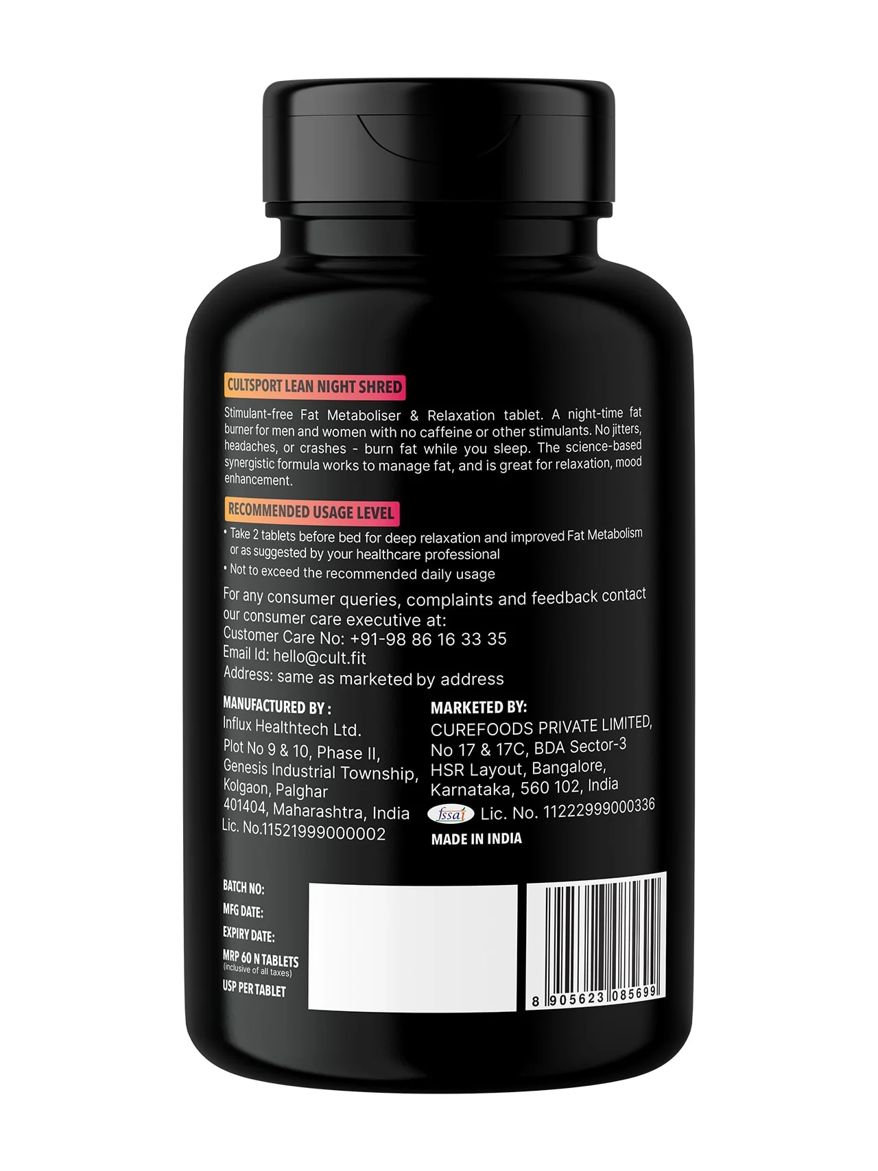 Lean Night Shred | 13 Powerful ingredients | Promotes relaxation & reduce stress, Caffeine-Free, Metabolism Booster, Burns Calories, 60 Tablets - Image 3