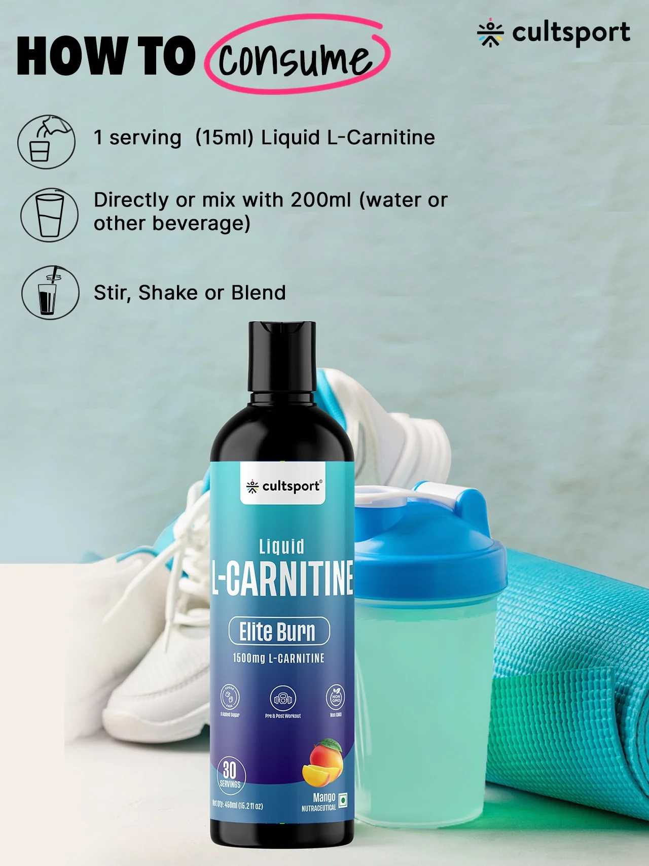 Liquid L Carnitine (450 ml) 1500mg with Vitamin B5 | Improves Energy, Fat Burner | Metabolism & Weight Management Supplement | Sugar-Free | Mango Flavour (15 ml serving) - Image 3
