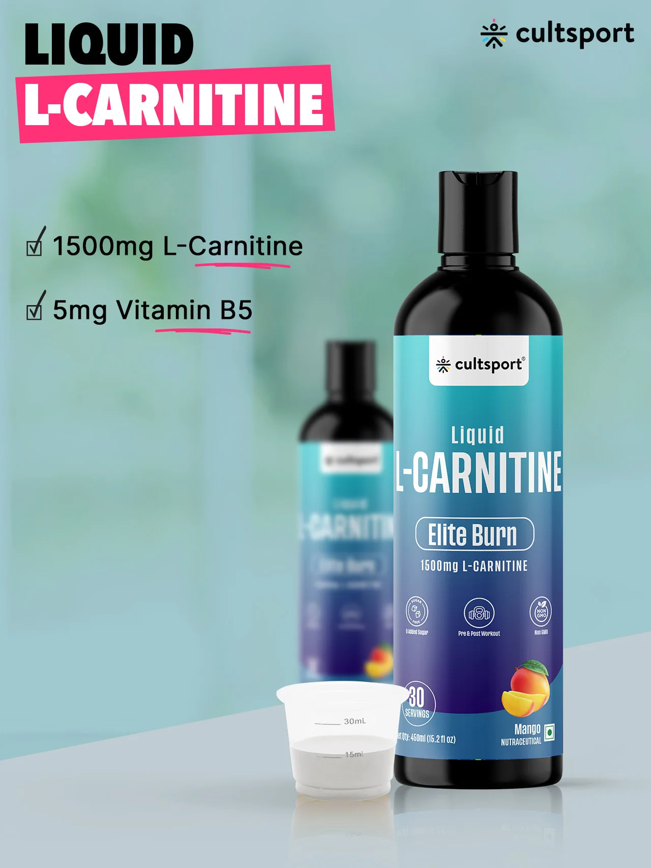 Liquid L Carnitine (450 ml) 1500mg with Vitamin B5 | Improves Energy, Fat Burner | Metabolism & Weight Management Supplement | Sugar-Free | Mango Flavour (15 ml serving) - Image 6