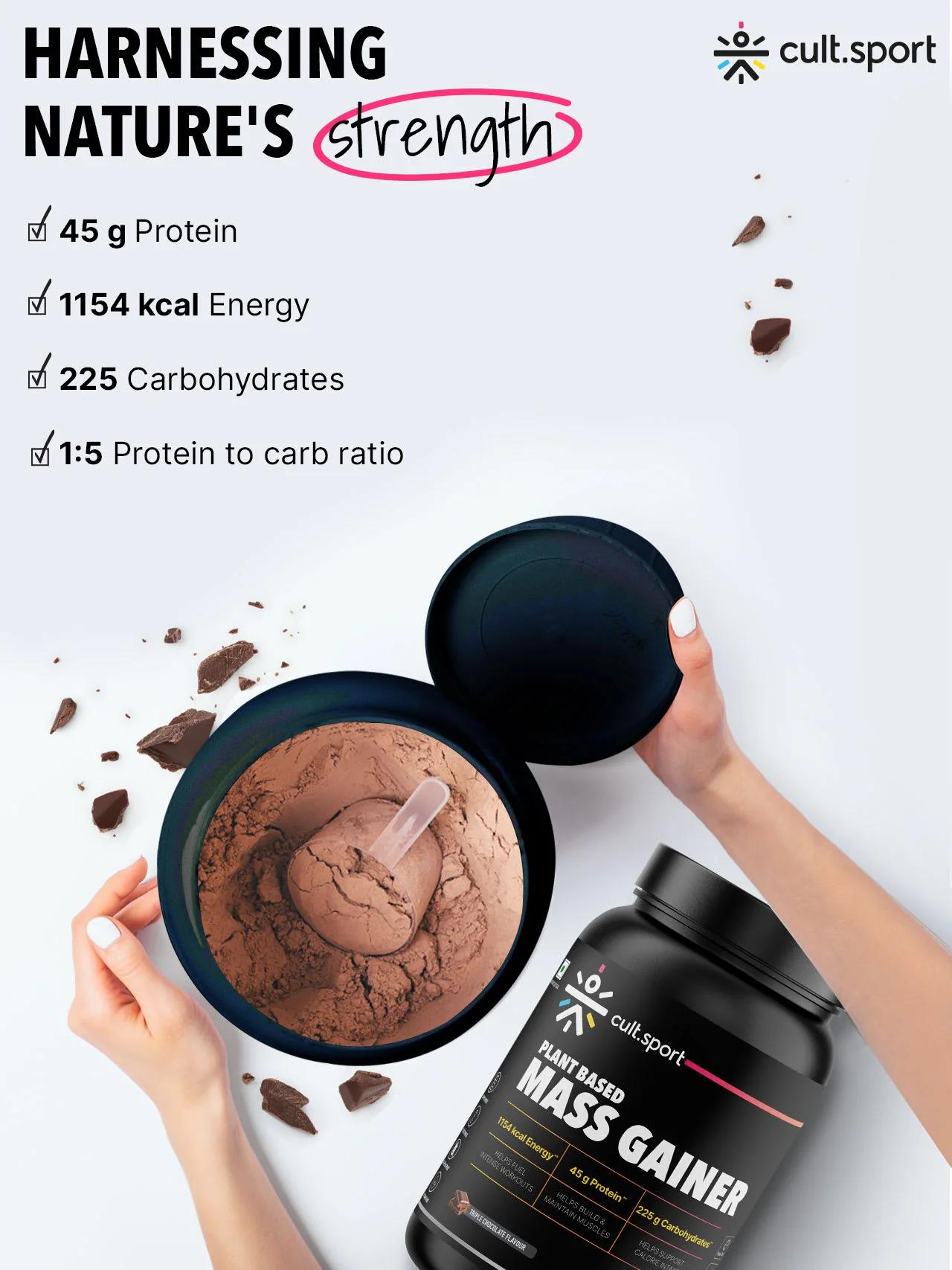 Cultsport Plant-Based Mass Gainer | Triple Chocolate Flavour | Gluten-Free | Cholesterol-Free - Image 4