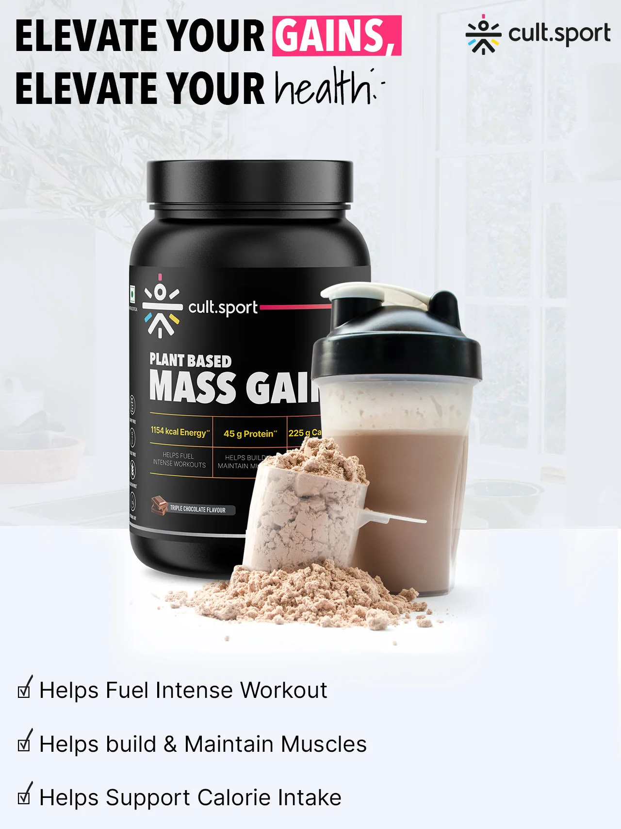 Cultsport Plant-Based Mass Gainer | Triple Chocolate Flavour | Gluten-Free | Cholesterol-Free - Image 5