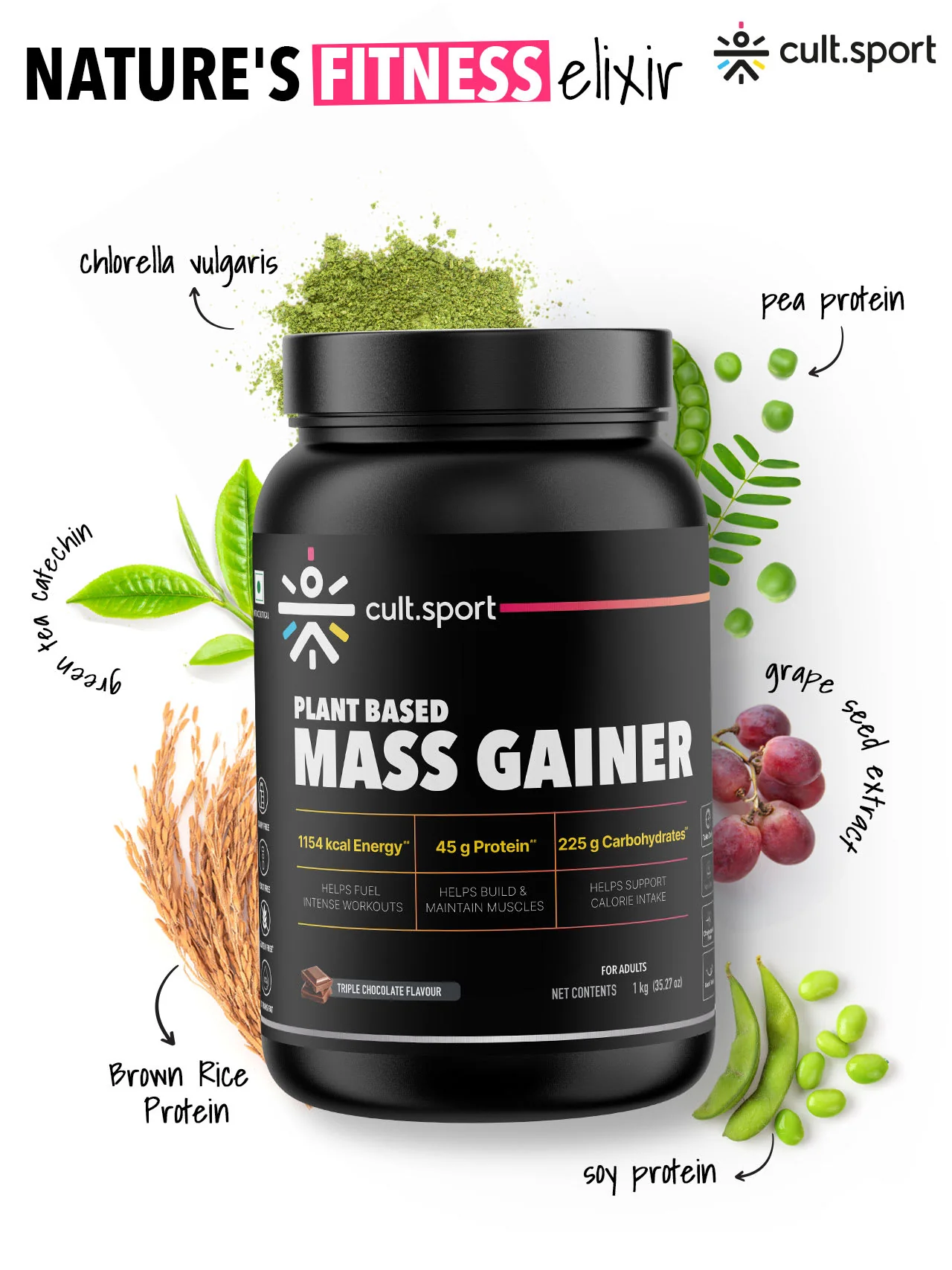 Cultsport Plant-Based Mass Gainer | Triple Chocolate Flavour | Gluten-Free | Cholesterol-Free - Image 6
