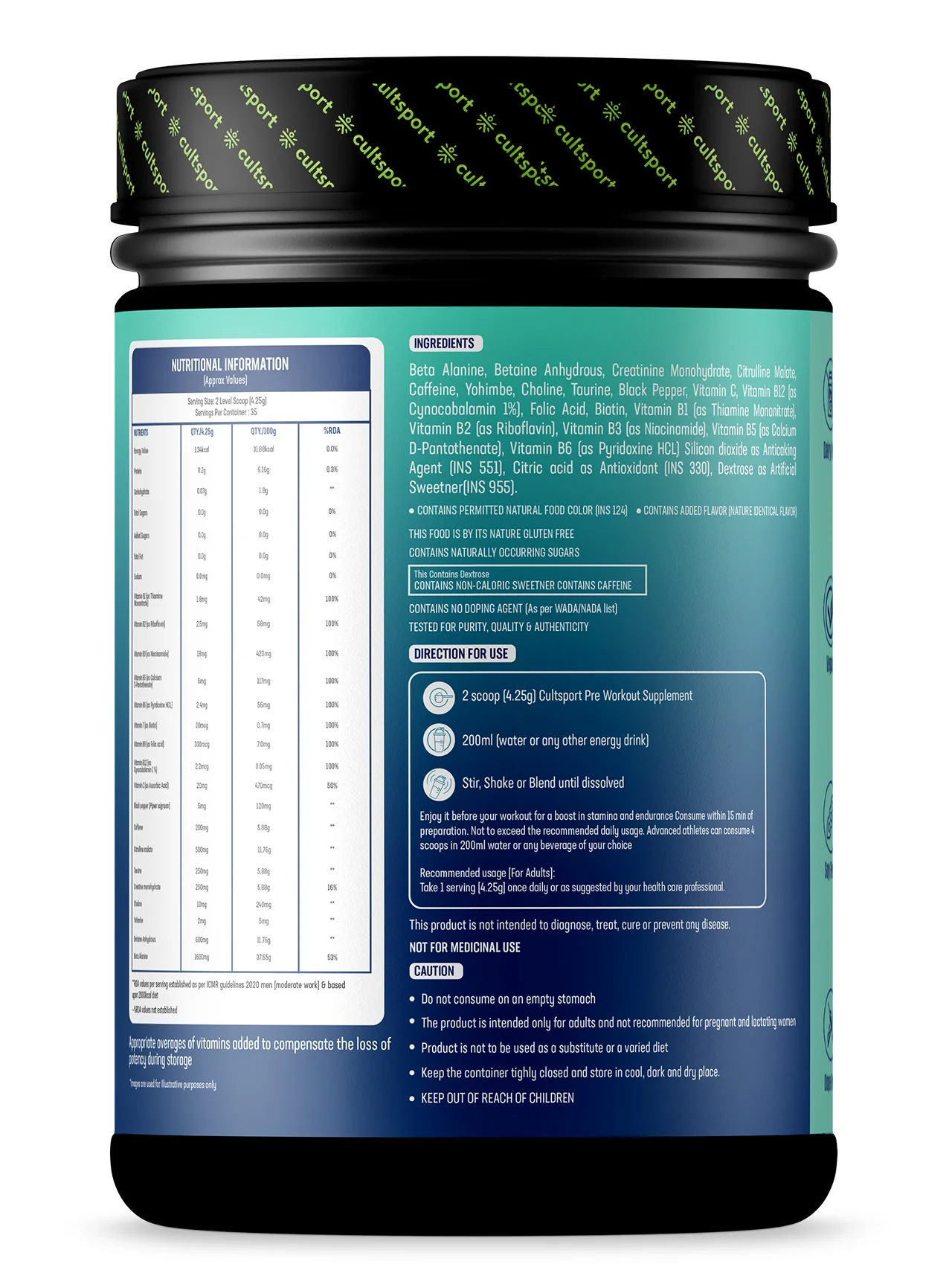 High Performance Pre Workout Powder, 150g | Sugar Free | Sustained Energy Releaseing Blend for Men & Women (Caffeine+Beta Alanine+Creatine Monohydrate), 35 Servings Watermelon Falvour - Image 3