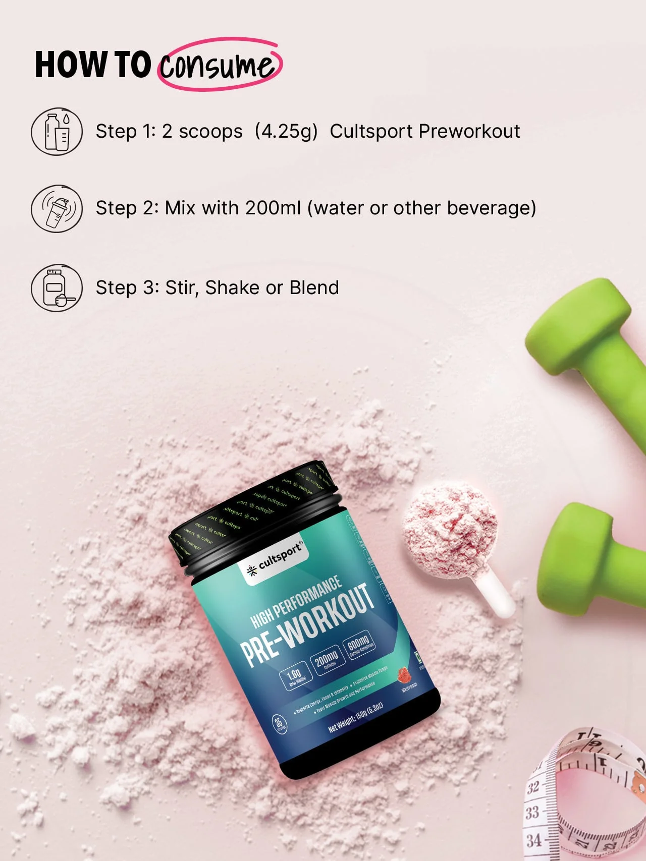 High Performance Pre Workout Powder, 150g | Sugar Free | Sustained Energy Releaseing Blend for Men & Women (Caffeine+Beta Alanine+Creatine Monohydrate), 35 Servings Watermelon Falvour - Image 7